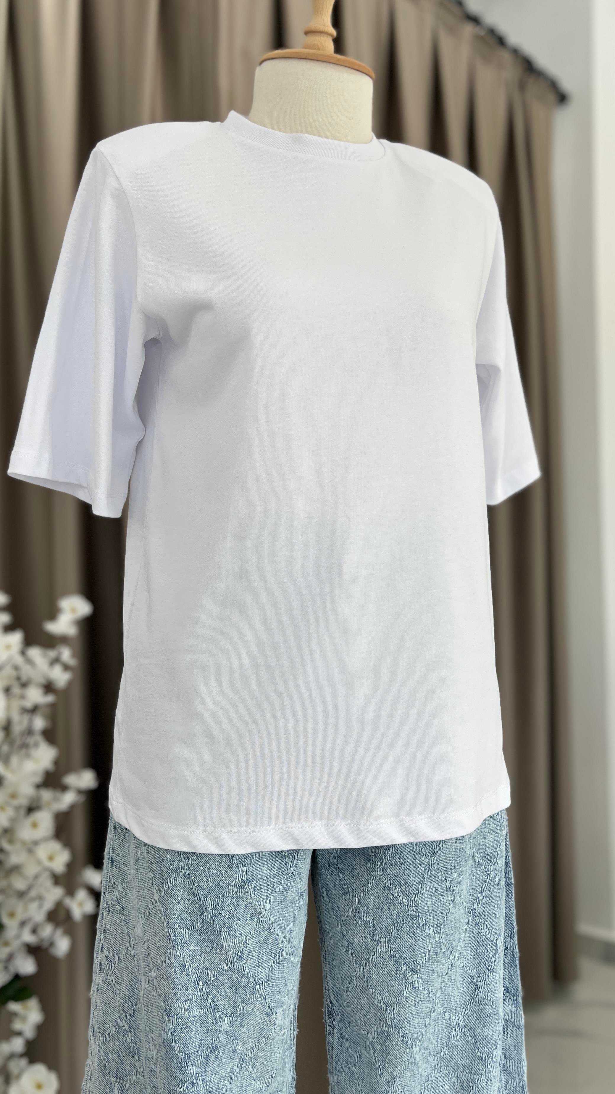 Oversize Vatkalı T-shirt Beyaz