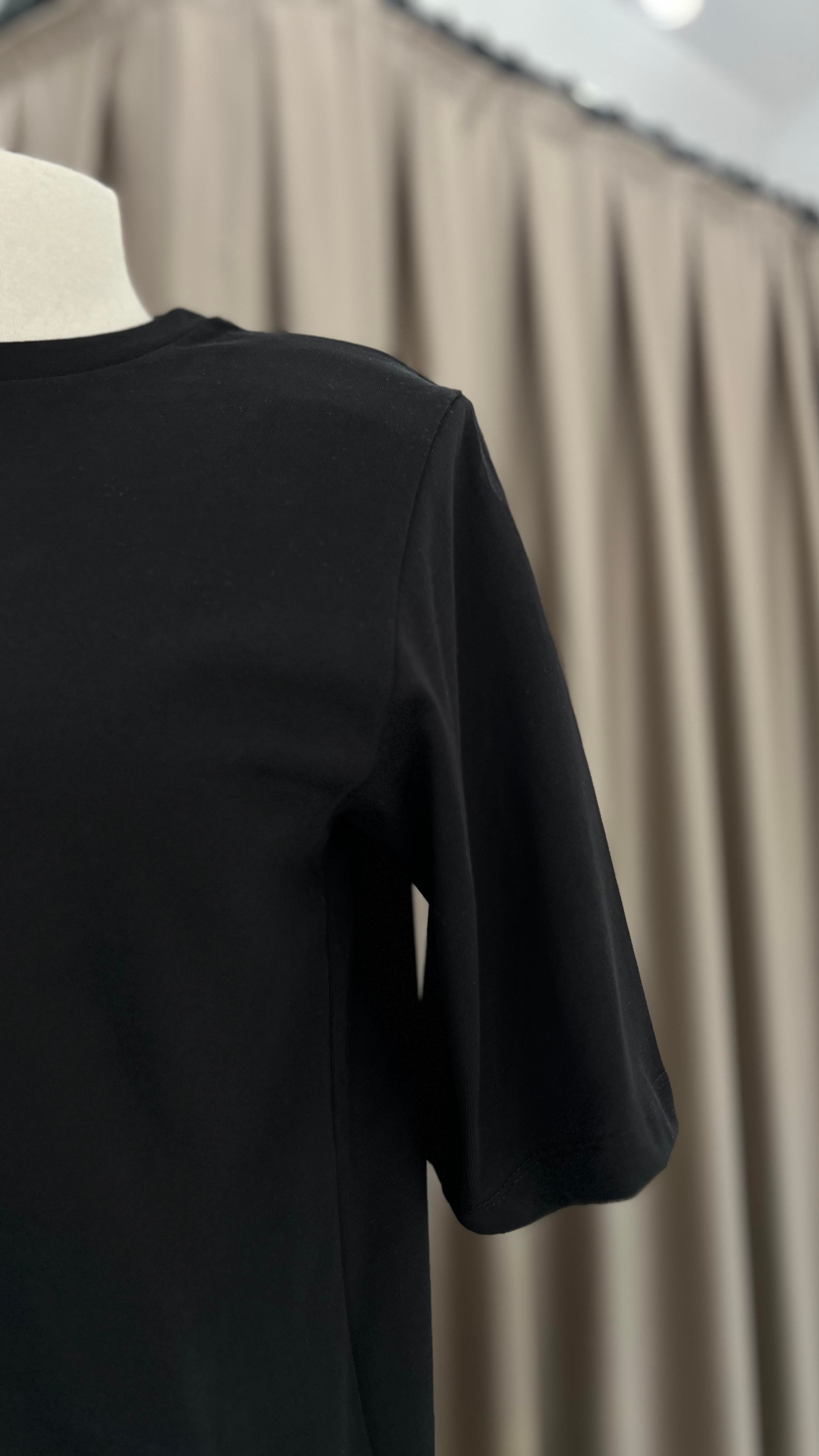 Oversize Vatkalı T-shirt Siyah