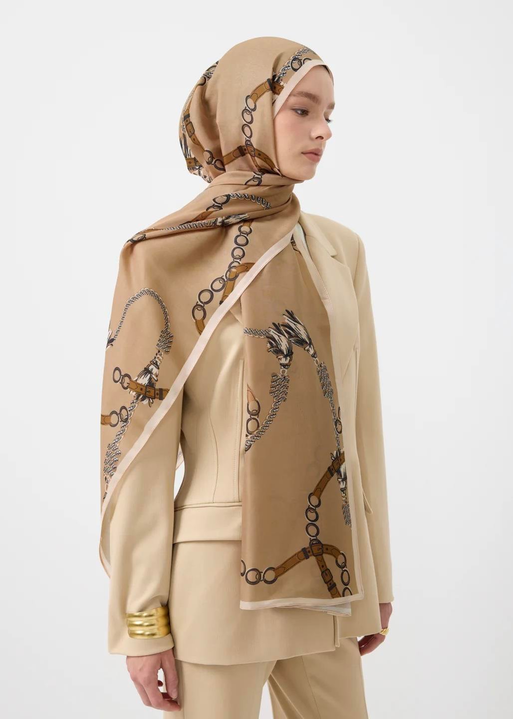 Pamuk Twill Şal Linkage- Camel