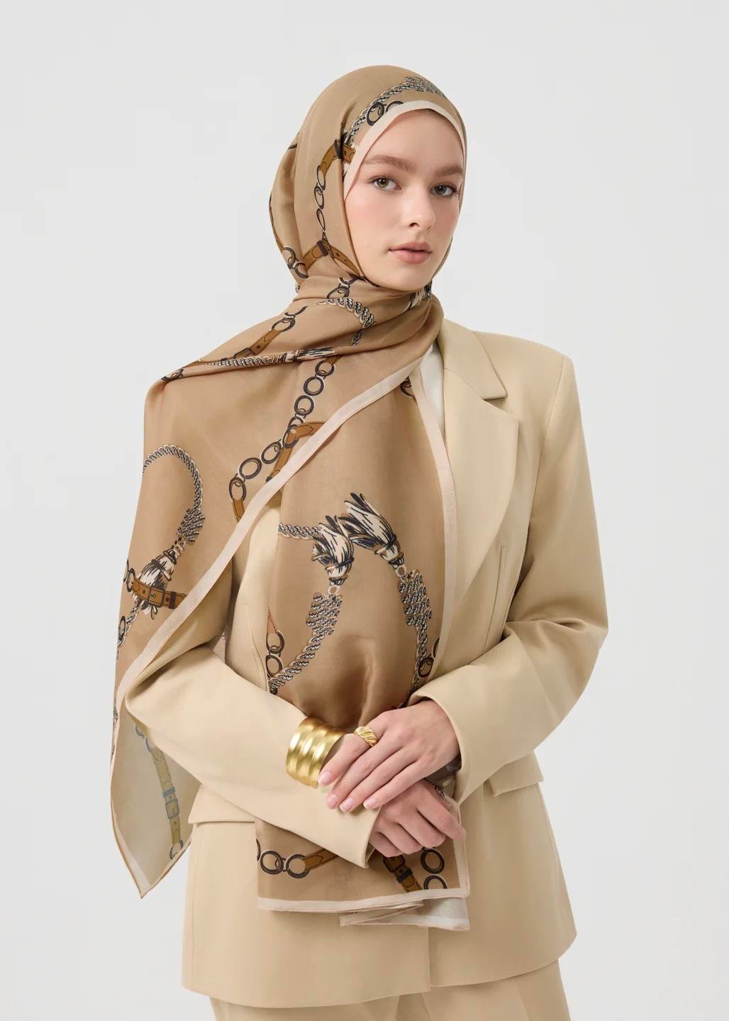 Pamuk Twill Şal Linkage- Camel