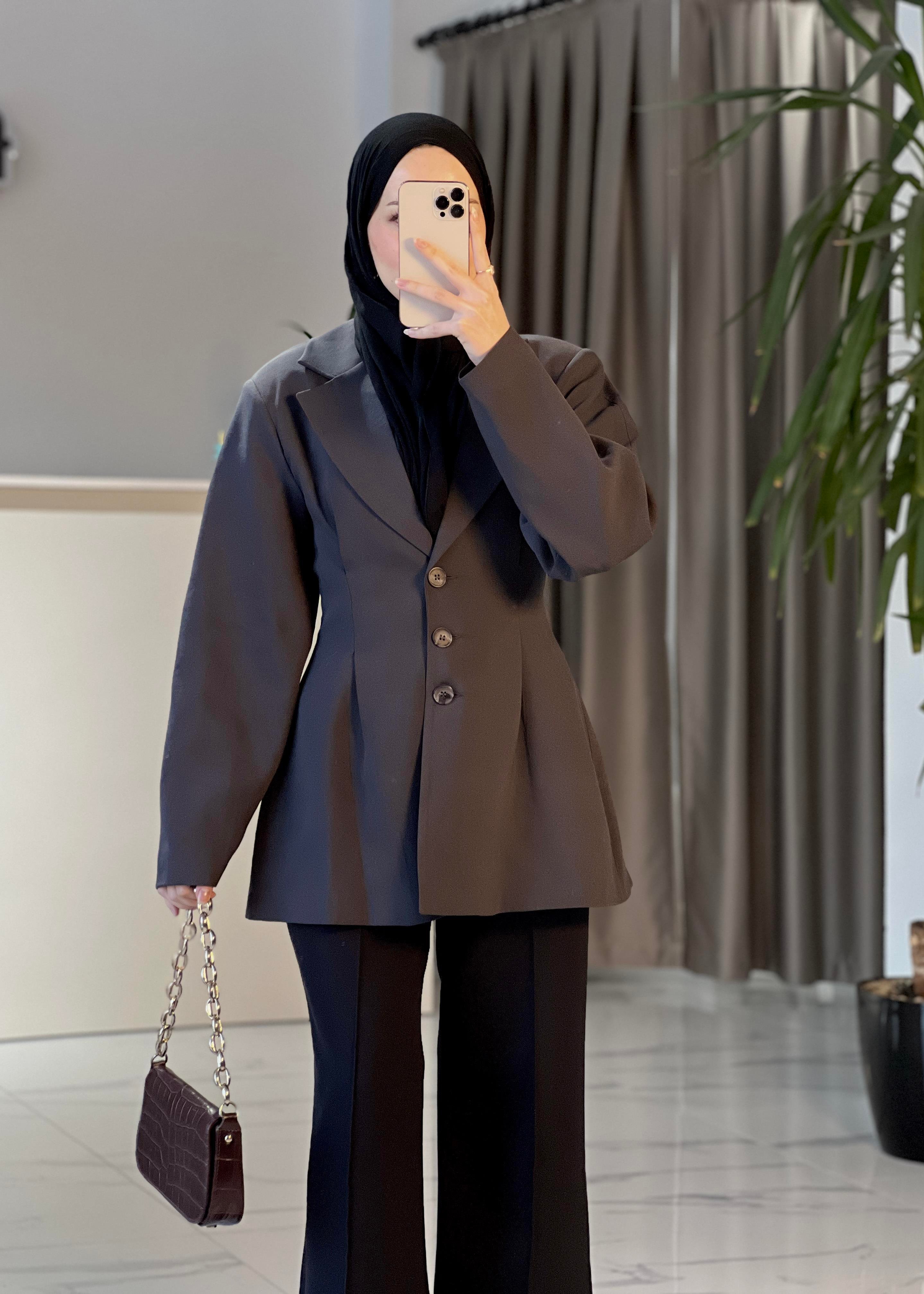 Pile Detay Fit Blazer Ceket- Antrasit