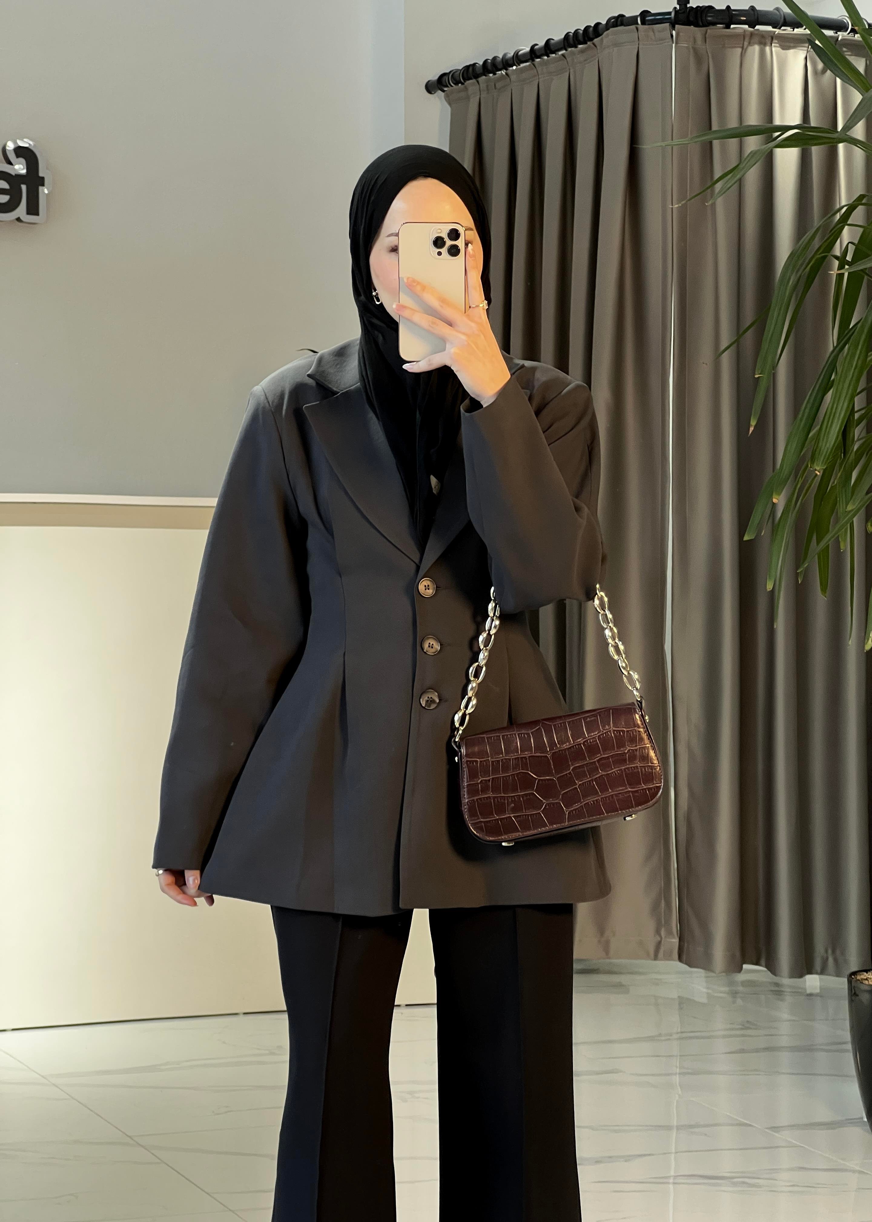 Pile Detay Fit Blazer Ceket- Antrasit