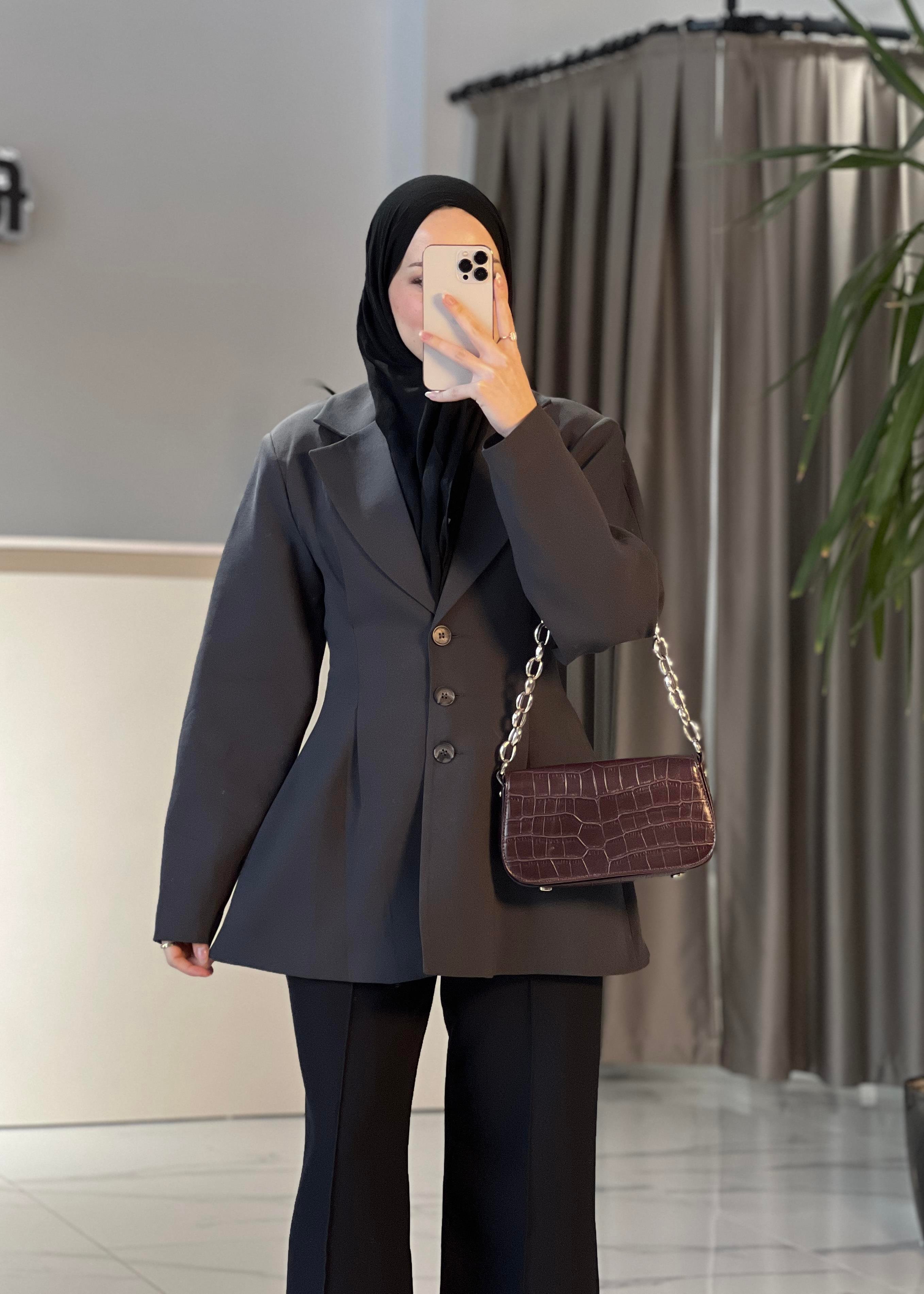 Pile Detay Fit Blazer Ceket- Antrasit