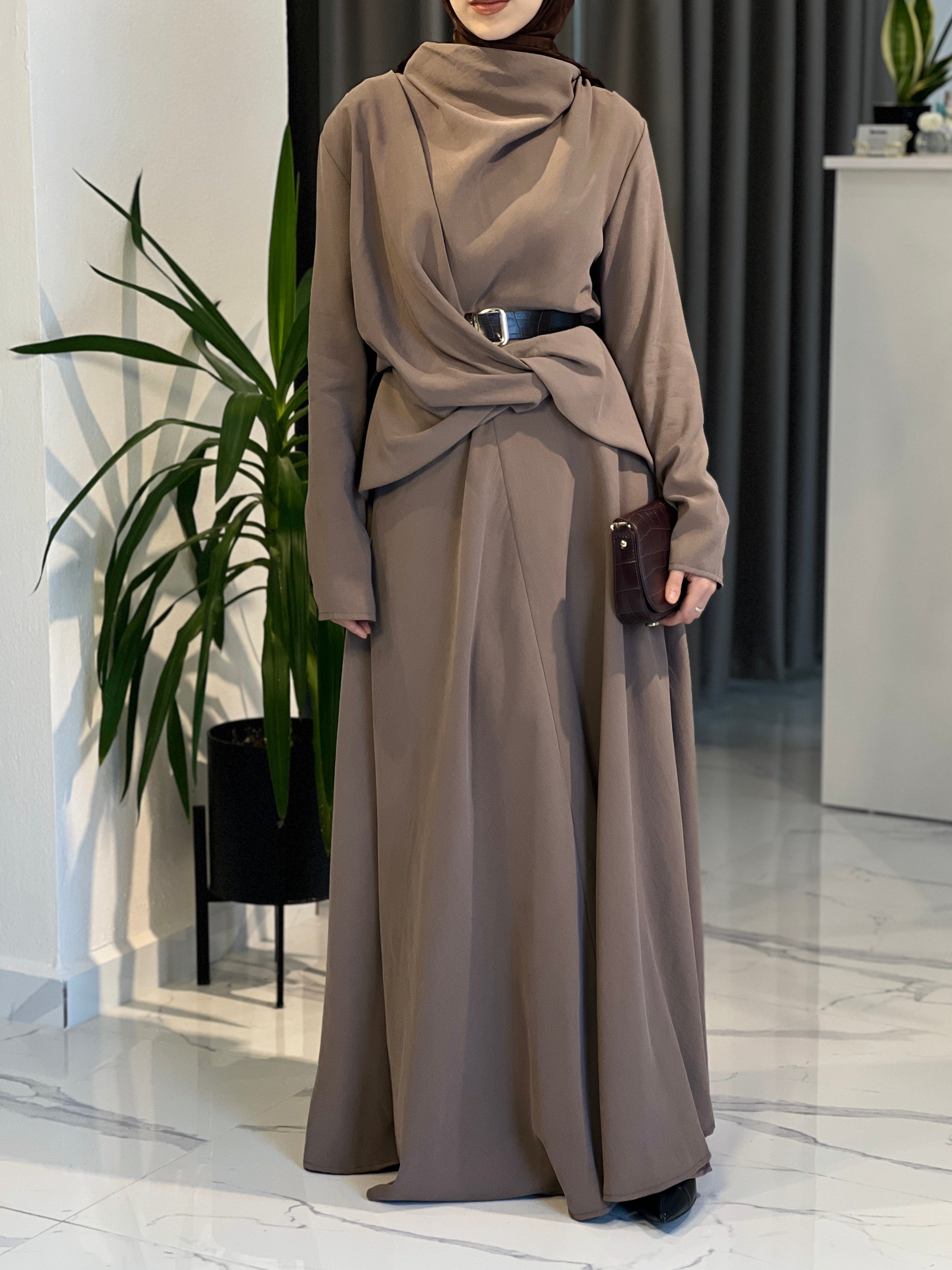 Sera Drape Elbise- Vizon