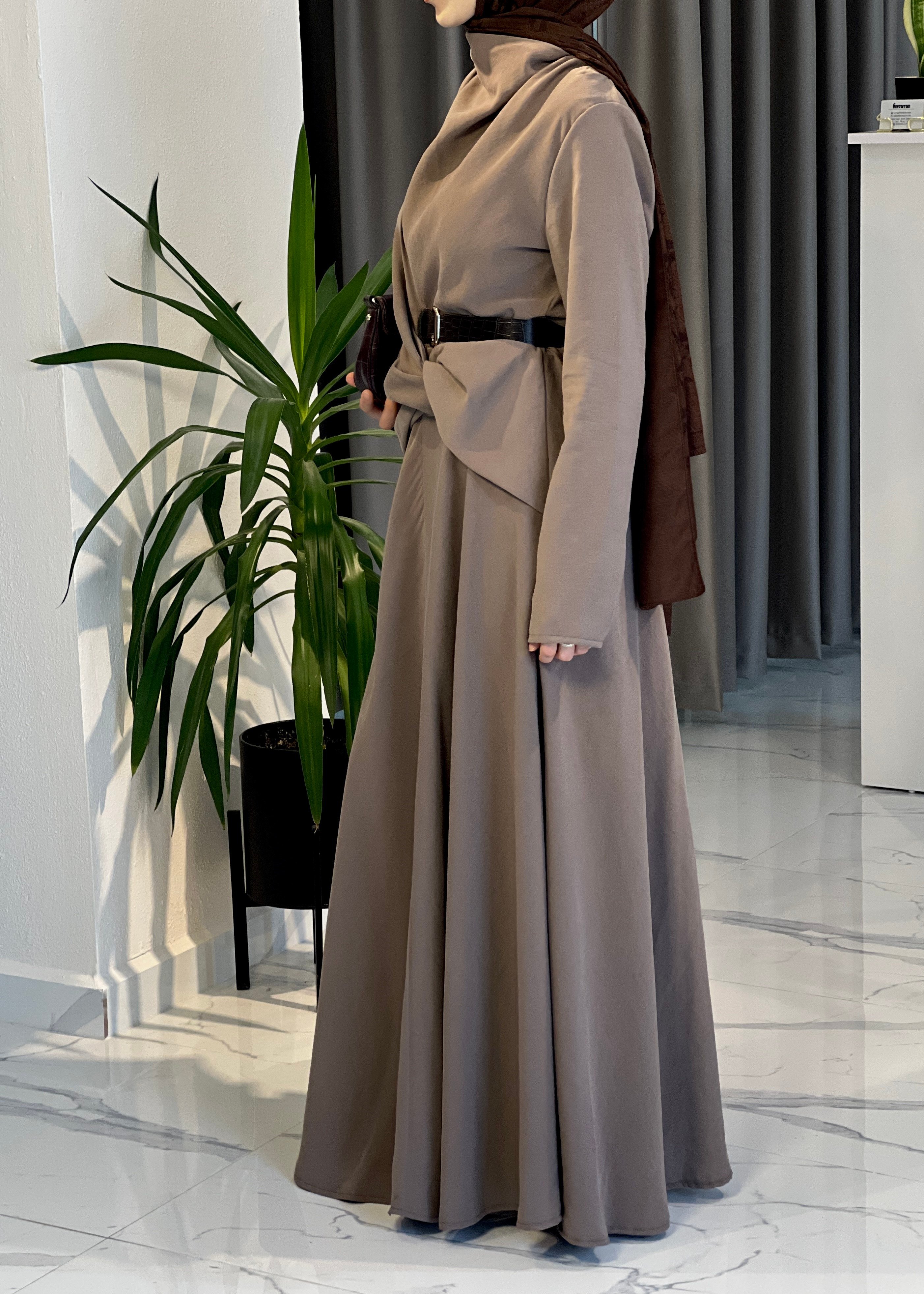 Sera Drape Elbise- Vizon