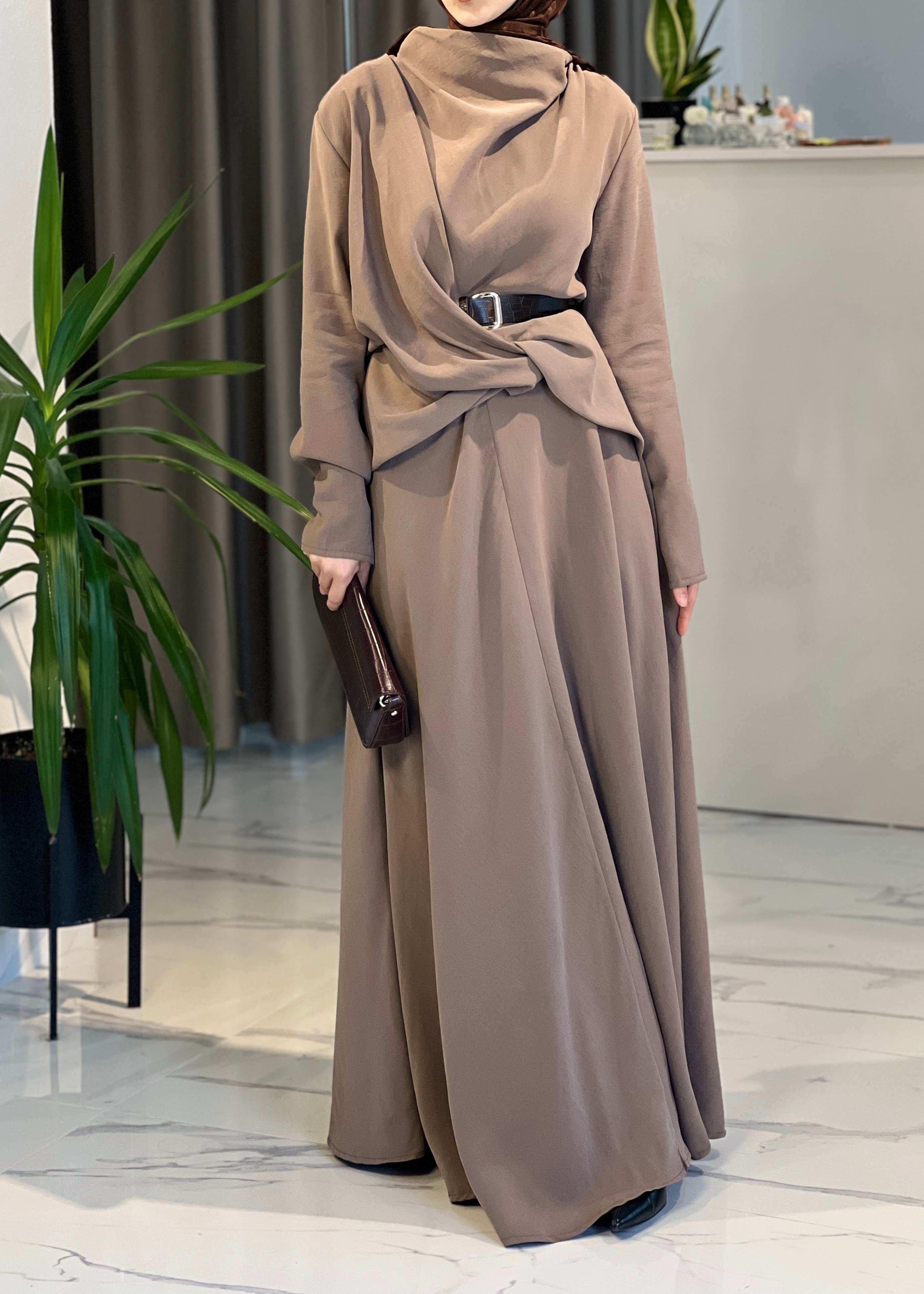 Sera Drape Elbise- Vizon