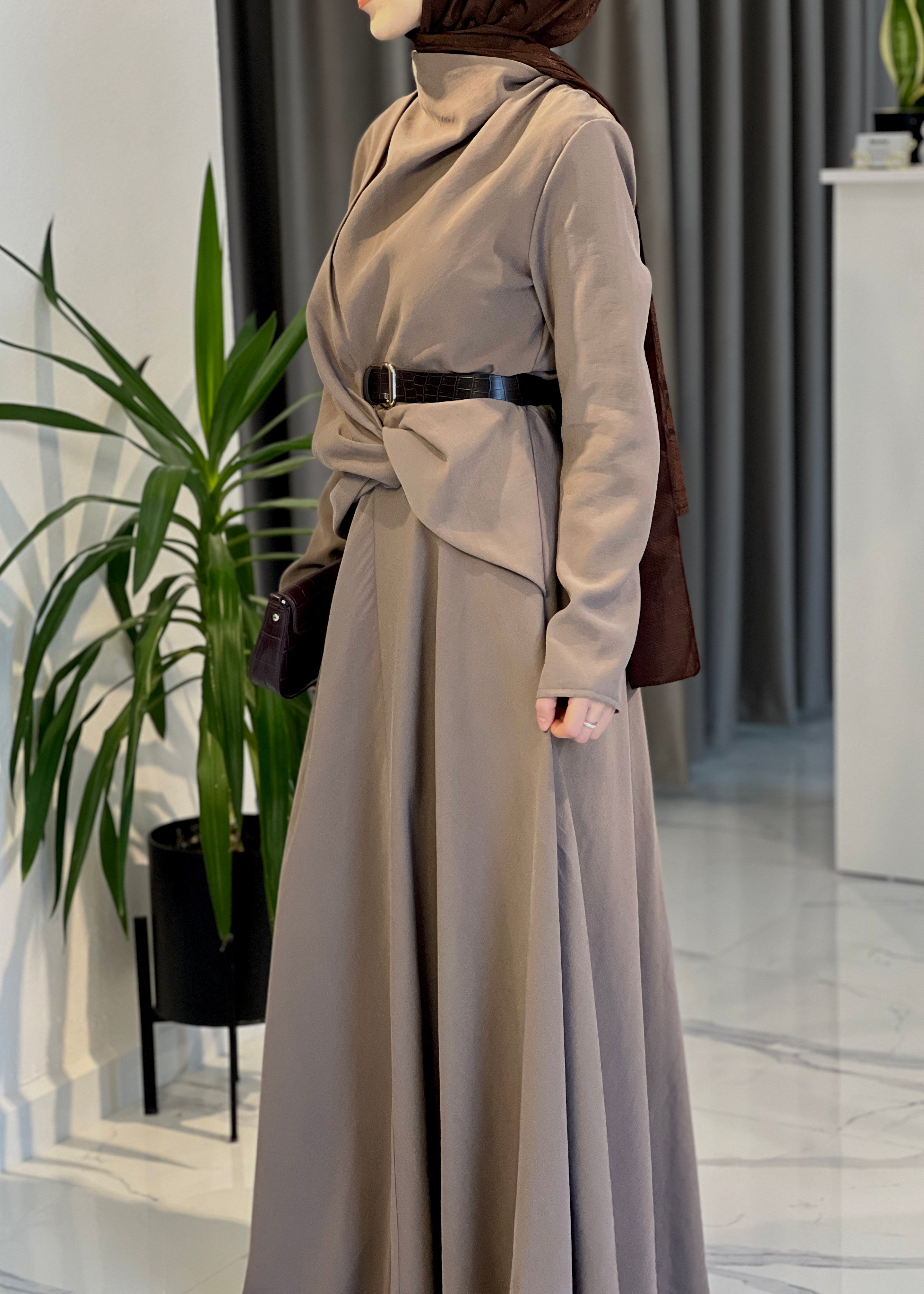 Sera Drape Elbise- Vizon