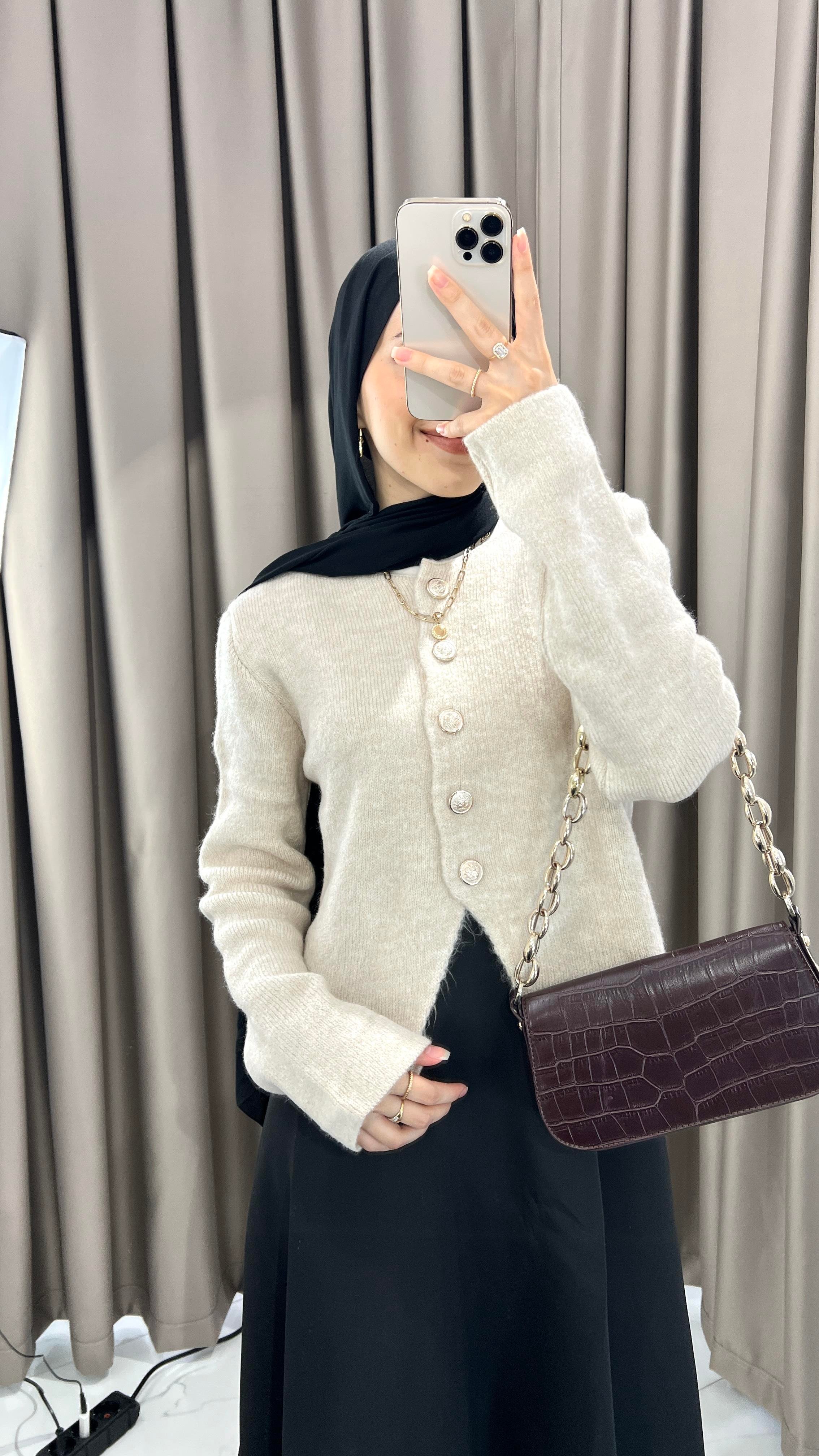 Soft Touch Düğmeli Hırka- Ekru
