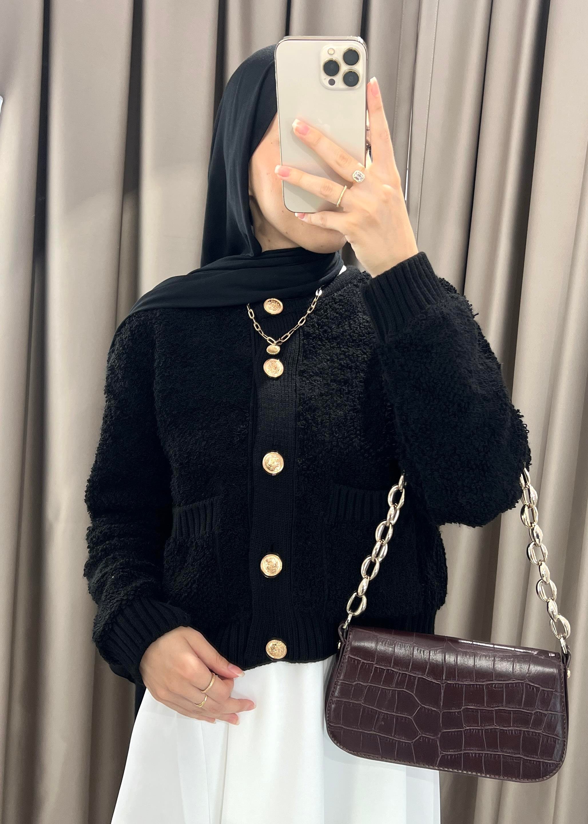 Teddy Dokulu Premium Siyah Hırka