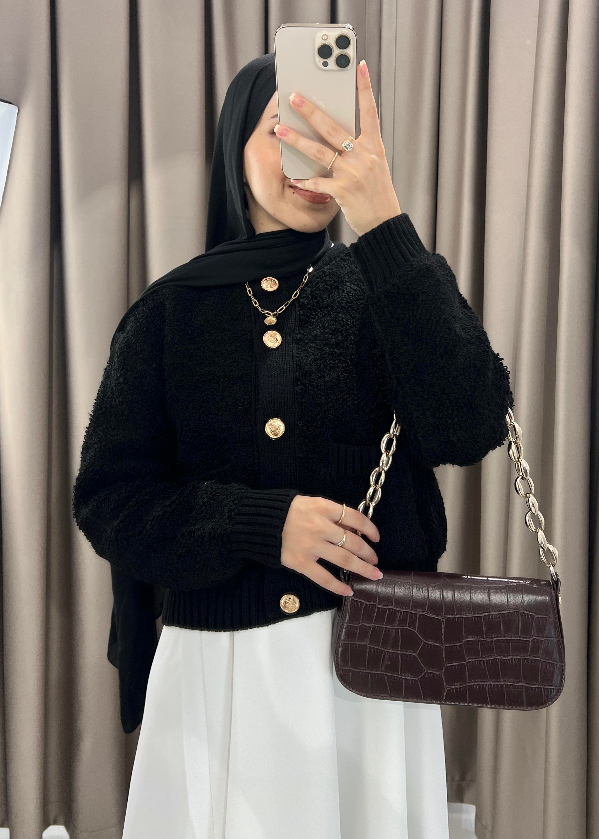 Teddy Dokulu Premium Siyah Hırka