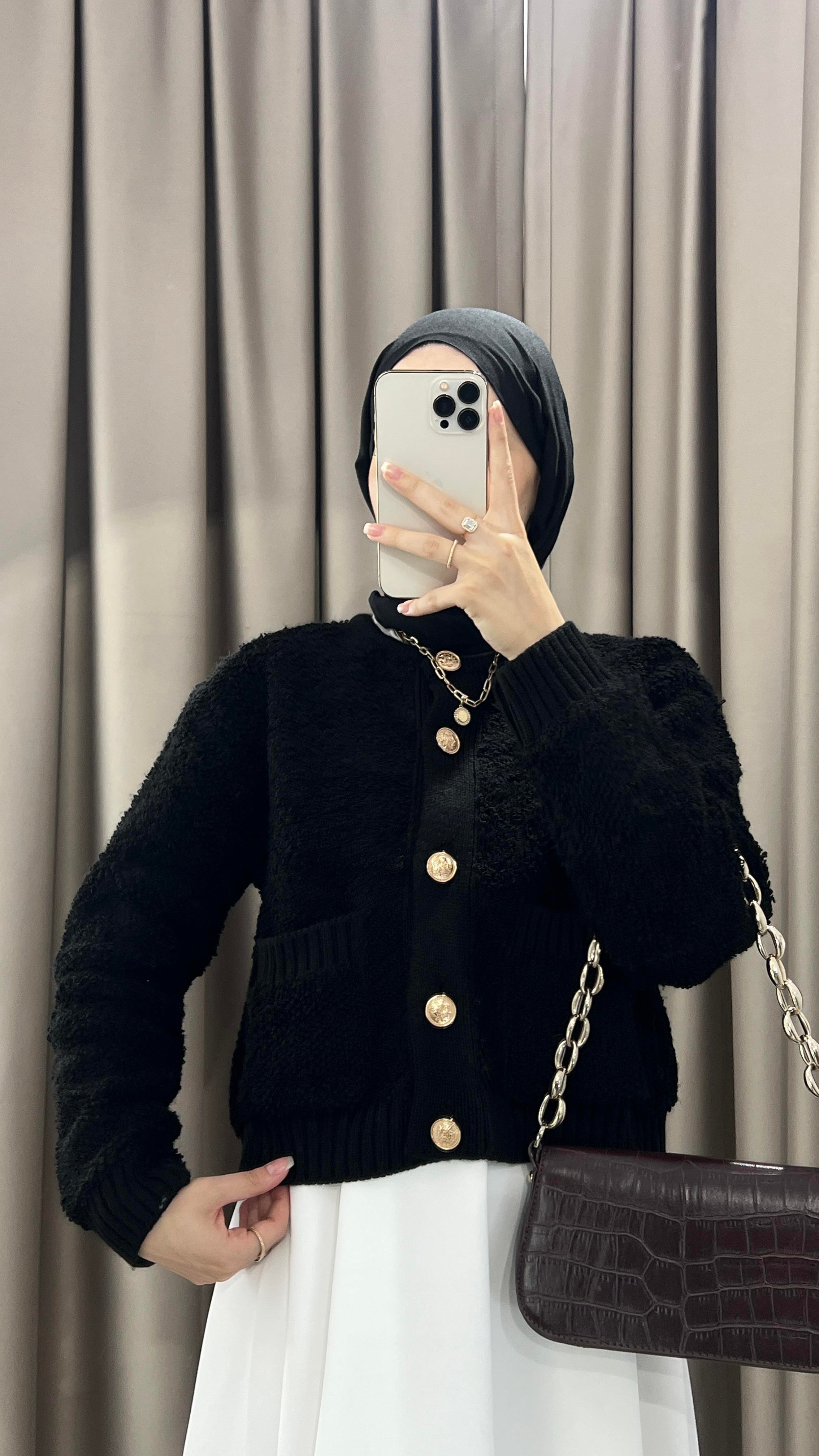 Teddy Dokulu Premium Siyah Hırka