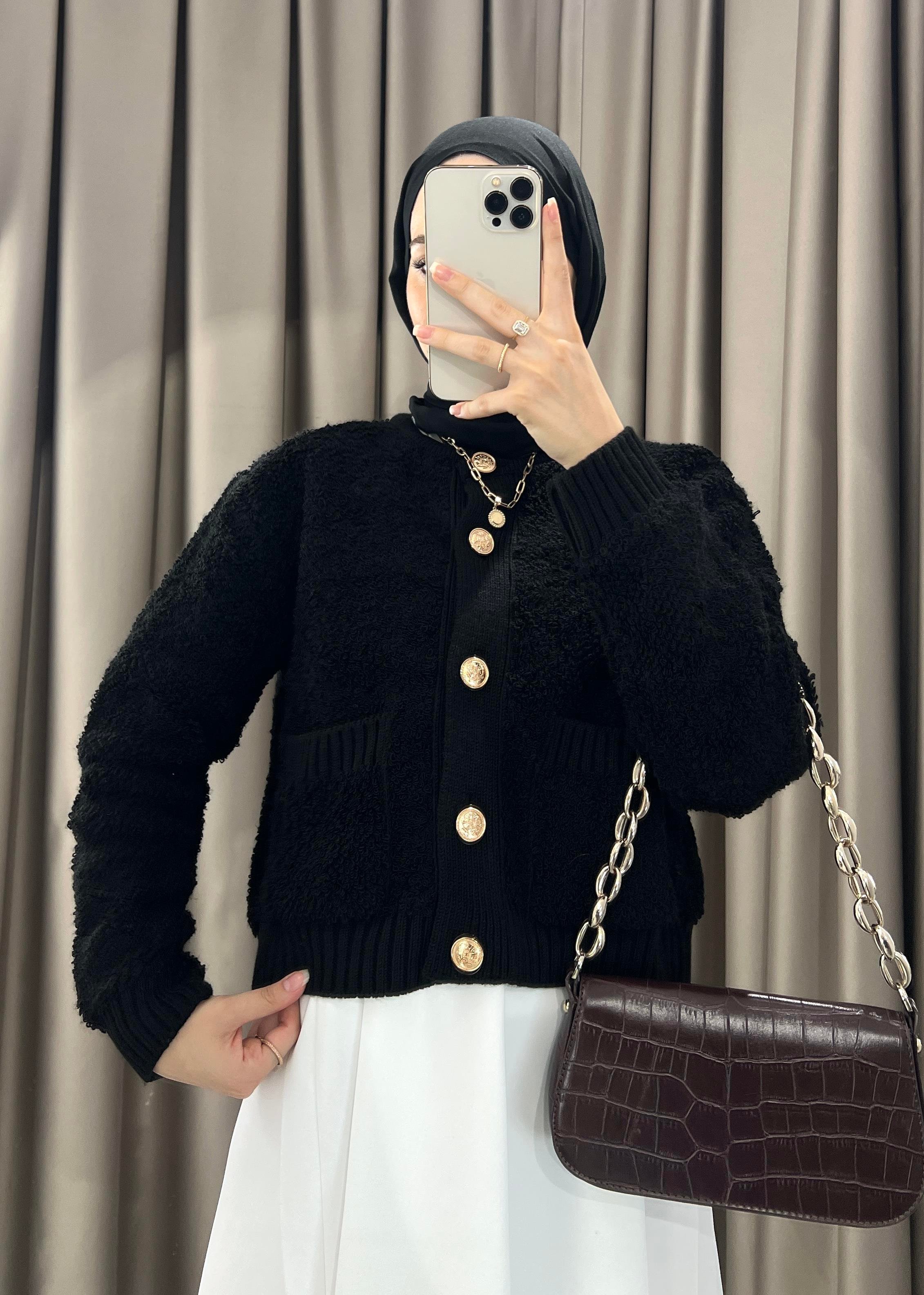 Teddy Dokulu Premium Siyah Hırka