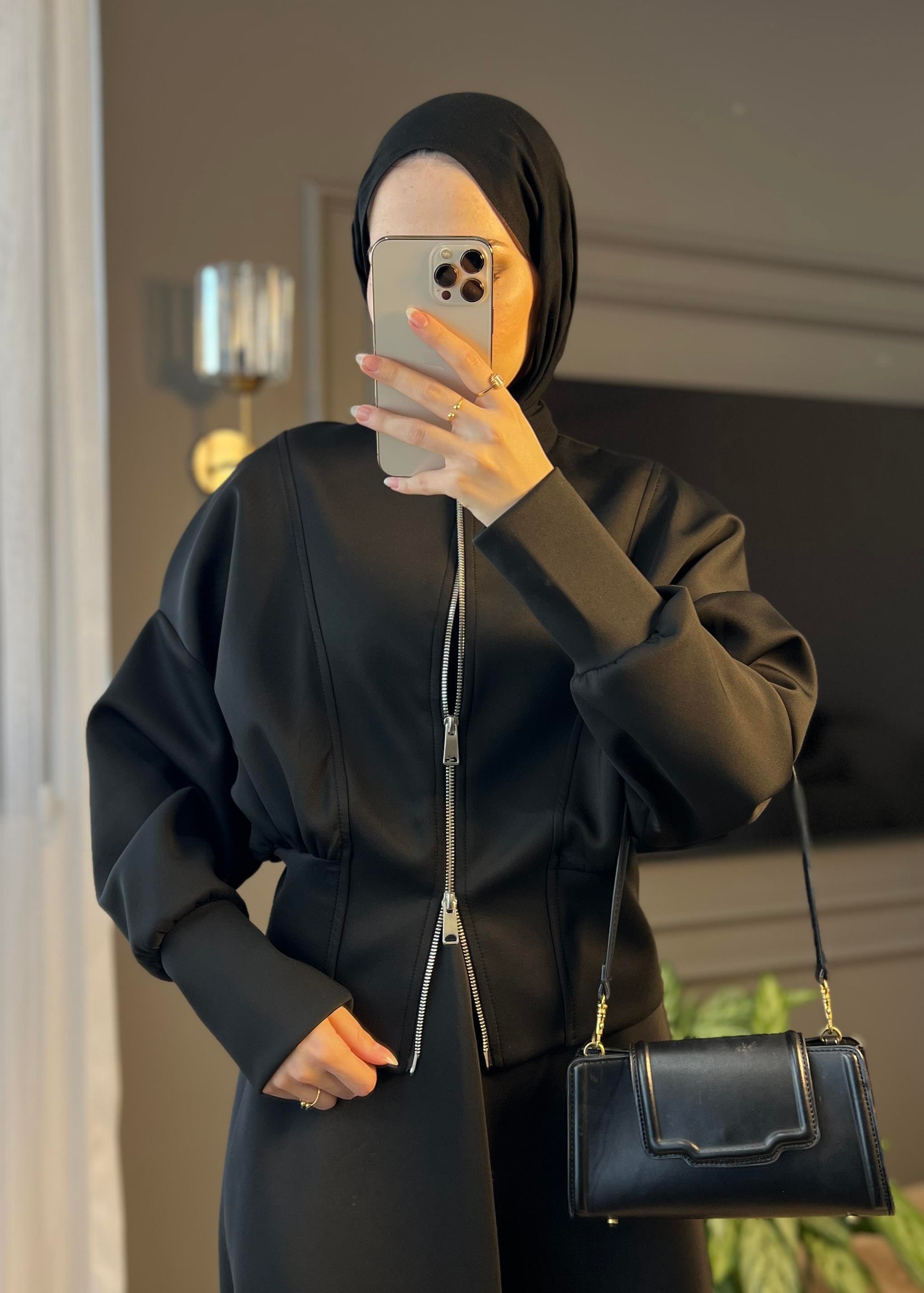 Viola Kısa Scuba Ceket- Siyah