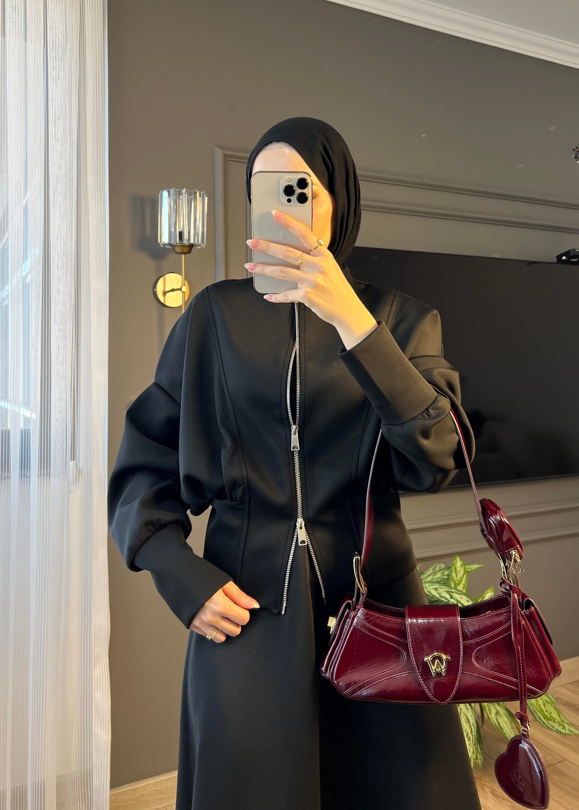 Viola Kısa Scuba Ceket- Siyah