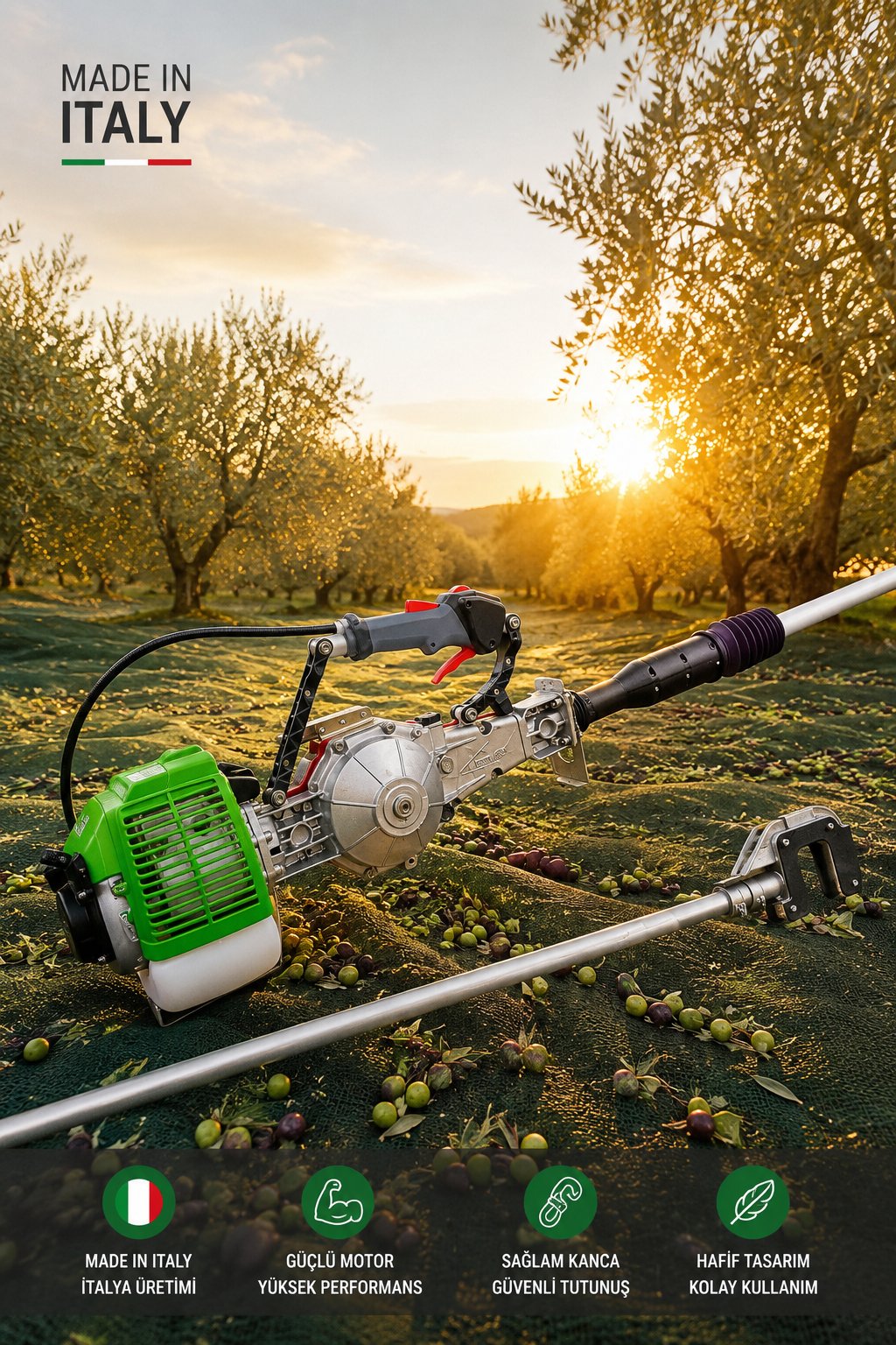 Active M60 3.2 mt. Teleskopik Askılı Ceviz-Fındık-Zeytin Silkeleme Hasat Makinesi - Orjinal İtalyan