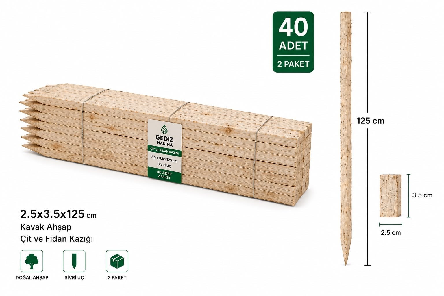 Gediz St-40 125x35x25cm Elektrikli Çit Sistemi ve Fidan Kazığı - 40 Adet