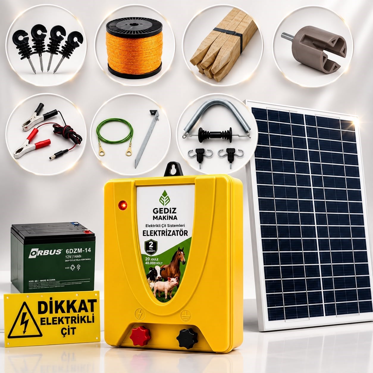 Gediz ULTRA 30000M2 Güneş Enerjili - Sensörlü Elektrikli Çit Sistemi Ahşap Kazık Dahil