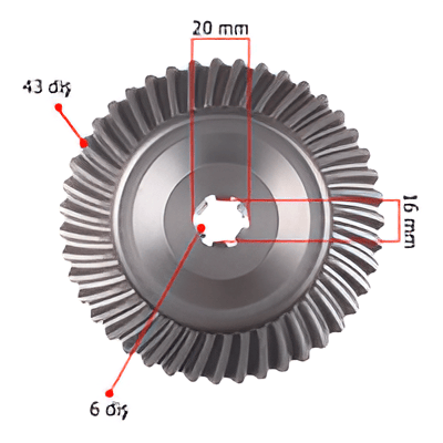 General Power Ayna Dişli Üst 43 Dış Dişli / 6 İç Dişli 20 mm Dış / 16 mm İç Çaplı