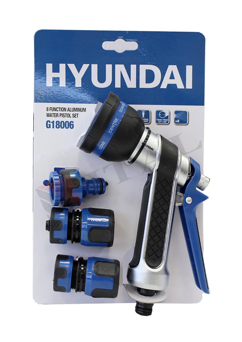 Hyundai G18006 Su Tabancası 8 Fonksiyonlu Set Alüminyum