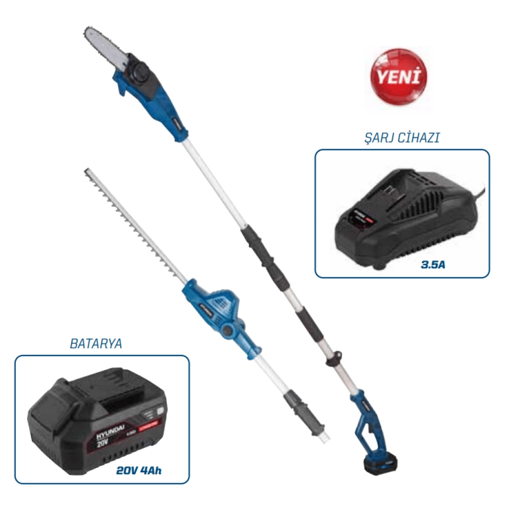 Hyundai PSHT202-1X4A Akülü Teleskopik Yüksek Dal Kesme ve Çit Biçme Makinesi (Akü ve Şarj Dahil)