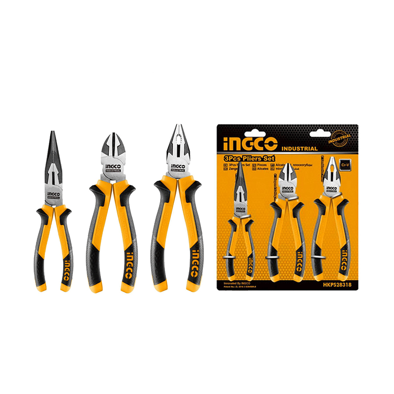 Ingco HKPS28318  Endüstriyel 3'lü Set Pense, Yan Keski, Kargaburun Pense