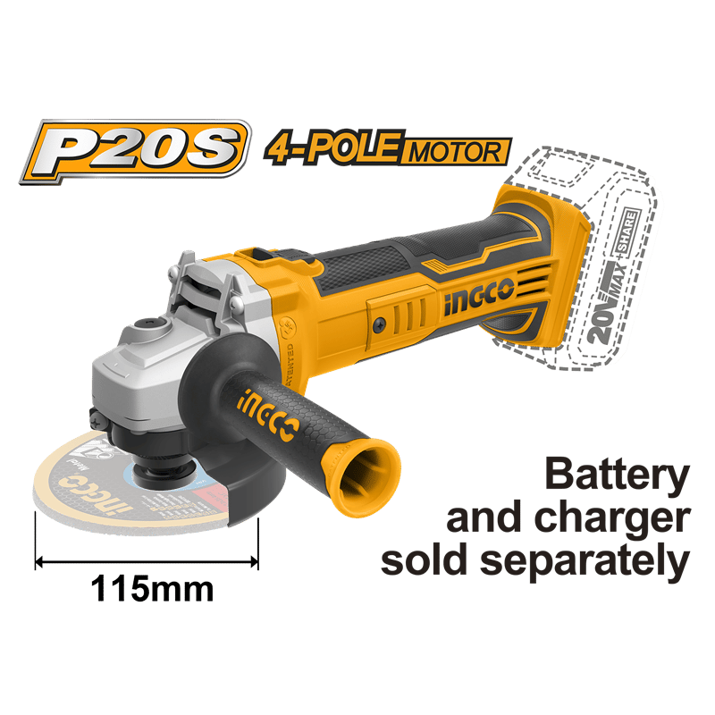 Ingco ING-CAGLI1151 Li-ion Akülü Avuç Taşlama 115 mm 20V 2.0Ah