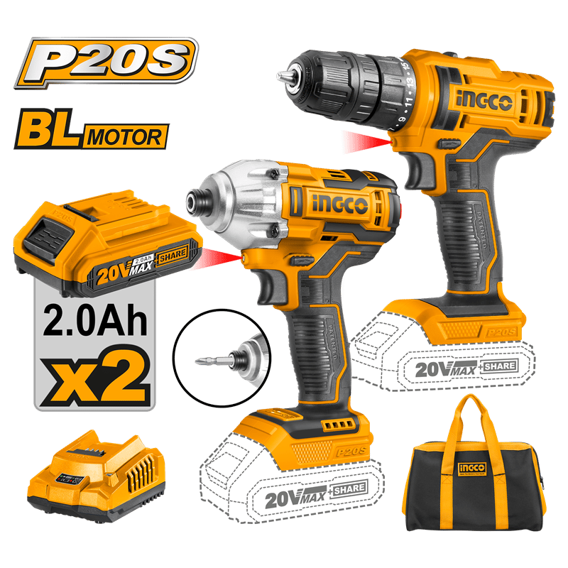 Ingco ING-CKLI2016 Li-ion Akülü 2 li Kombo Set - Matkap ve Vidalama  20V 2.0 Ah