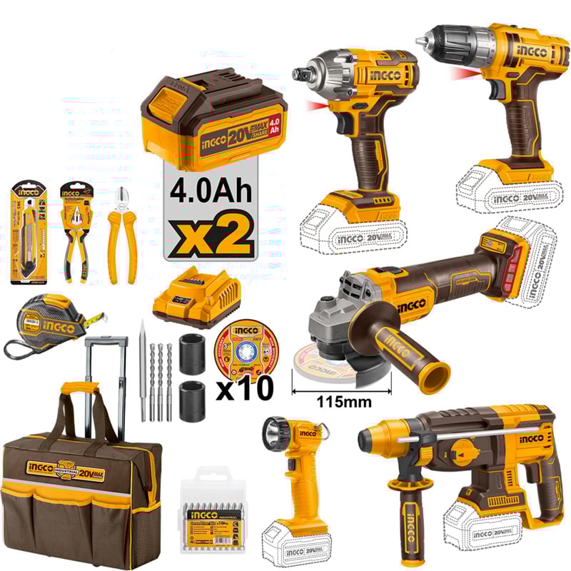 Ingco K-ING-CKLI2019SET-NET Li-ion Akülü 5 li Kombo Set (30 Parça Alet Seti Hediyeli)