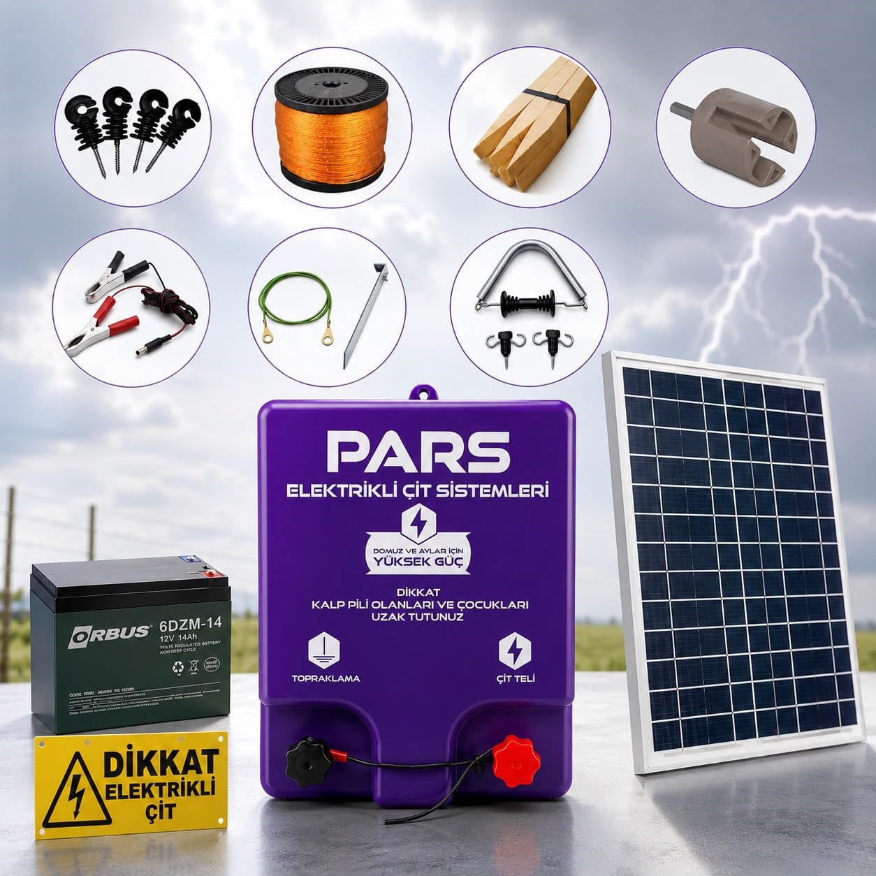 Pars Ranger 5000 M2 Güneş Enerjili - Sensörlü Elektrikli Çit Sistemi Ahşap Kazık Dahil