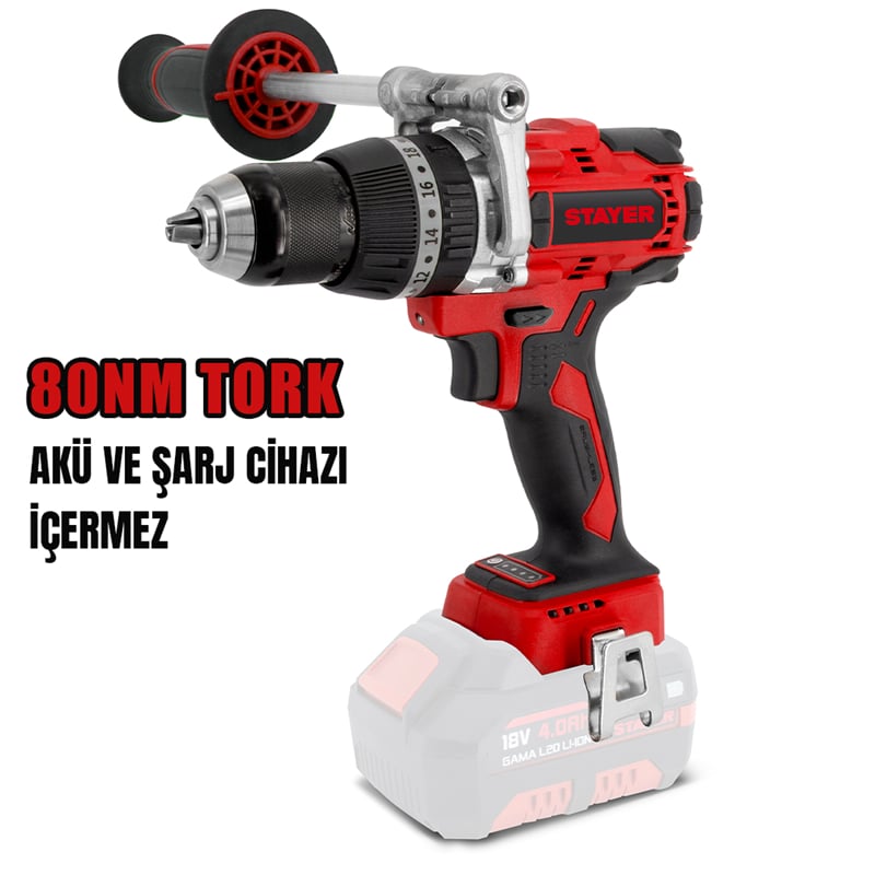 Stayer PBL80P  Kömürsüz Akülü Darbeli Vidalama 18V Li-ion 2.0Ah/4.0Ah/5.0Ah   (Akü ve Şarj Aleti Hariç)