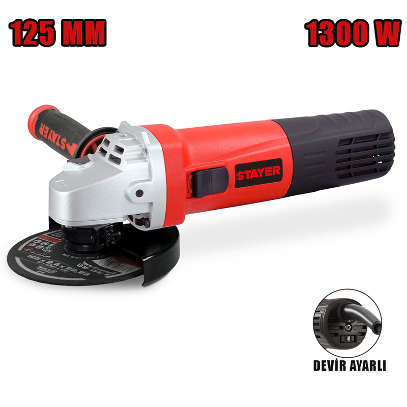 Stayer STY-SAB1351CS Devir Ayarlı Avuç Taşlama  125 mm 1300 W