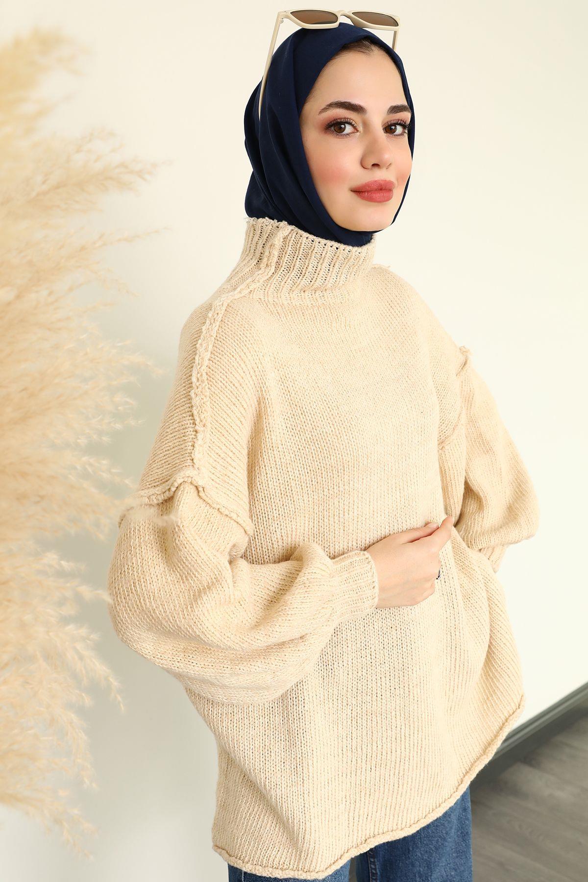 Örme Oversize Kazak - Krem