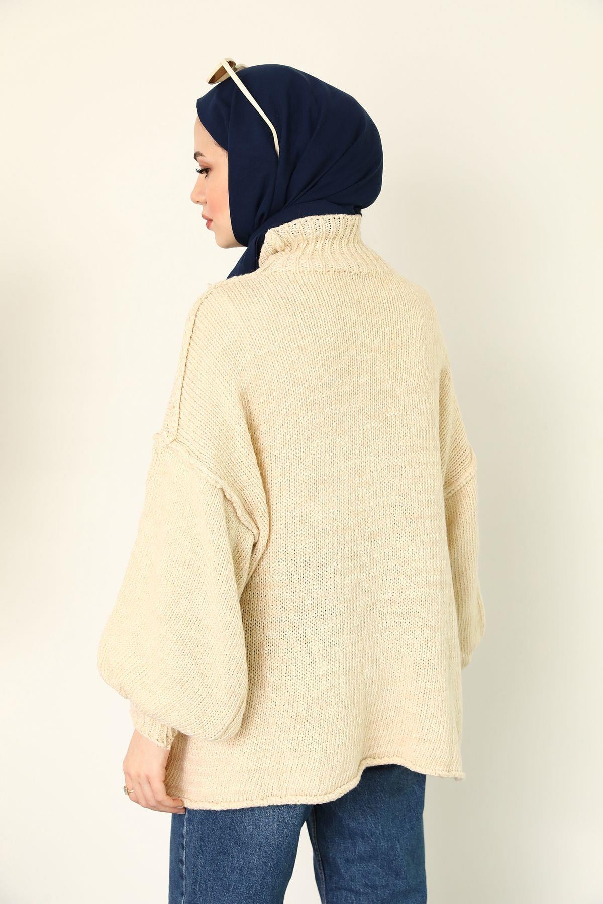 Örme Oversize Kazak - Krem