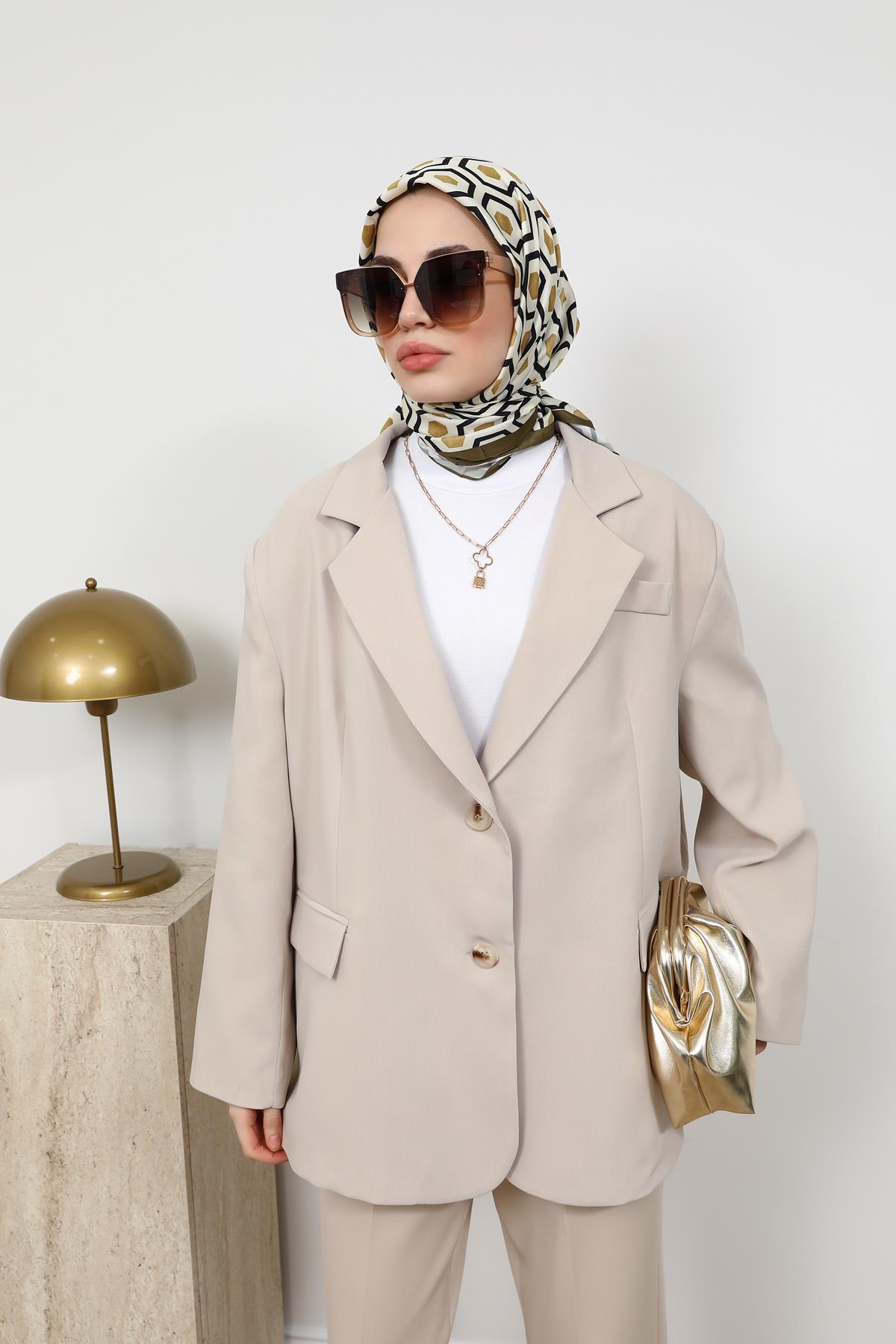 Oversize Blazer Ceket - Krem