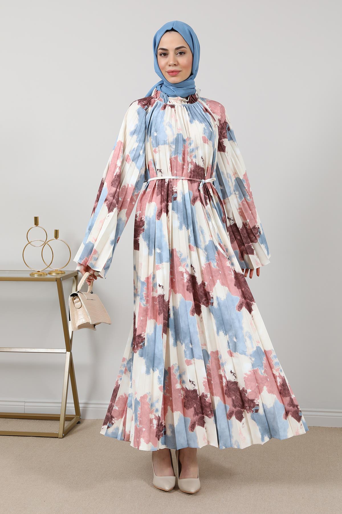 Piliseli Elbise - MAVİ