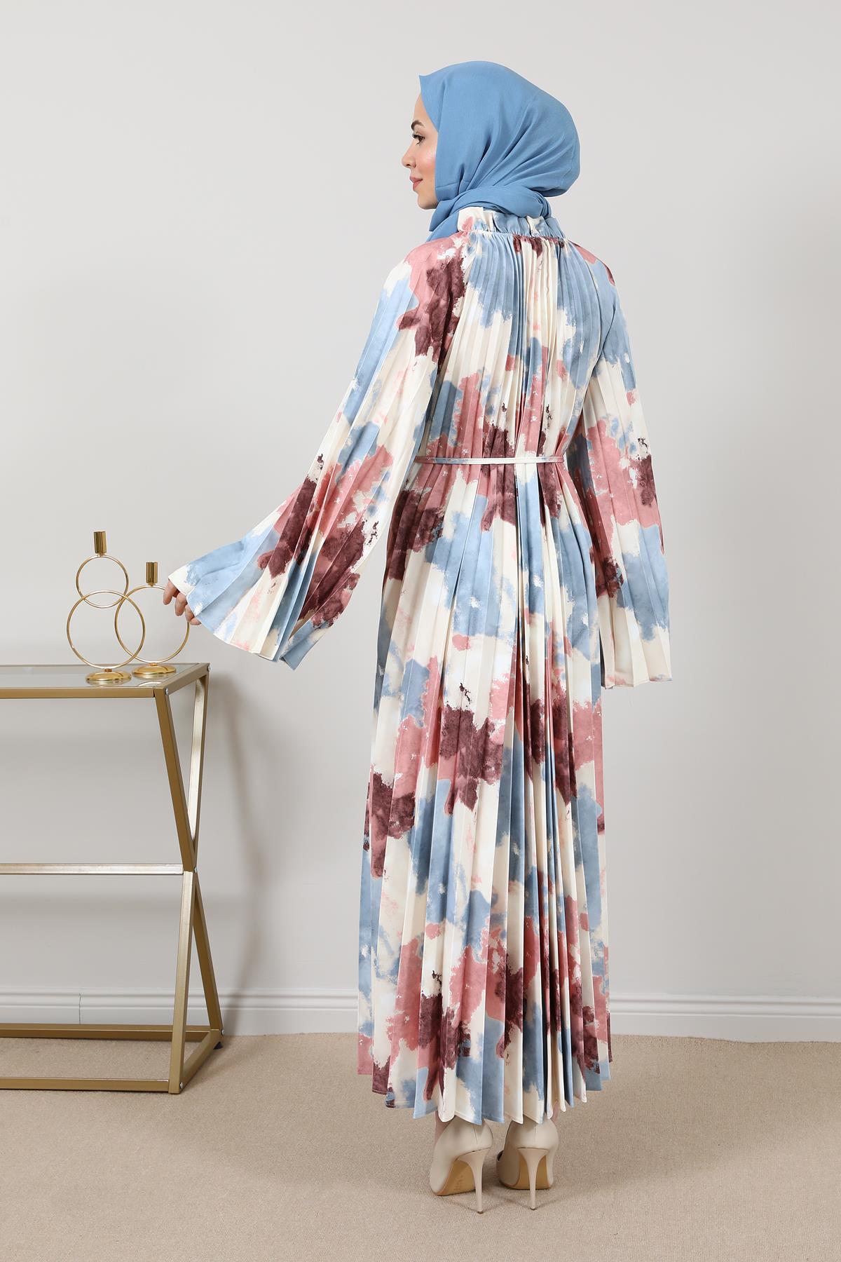 Piliseli Elbise - MAVİ