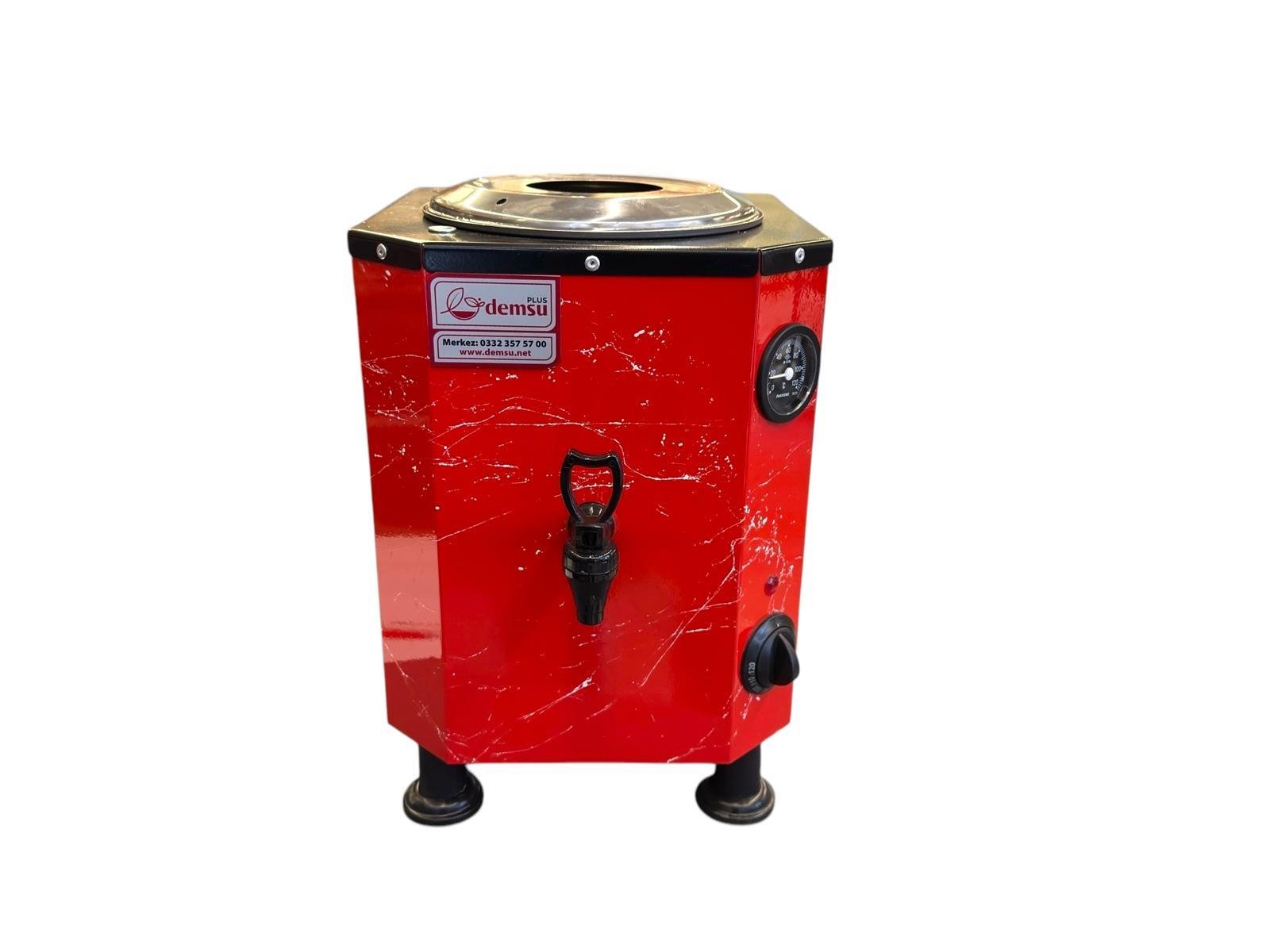 Demsu 1 Demlikli Mermer Desen Süpermini Kırmızı Mermer Desen Elektrikli Çay Kazanı 10 Litre