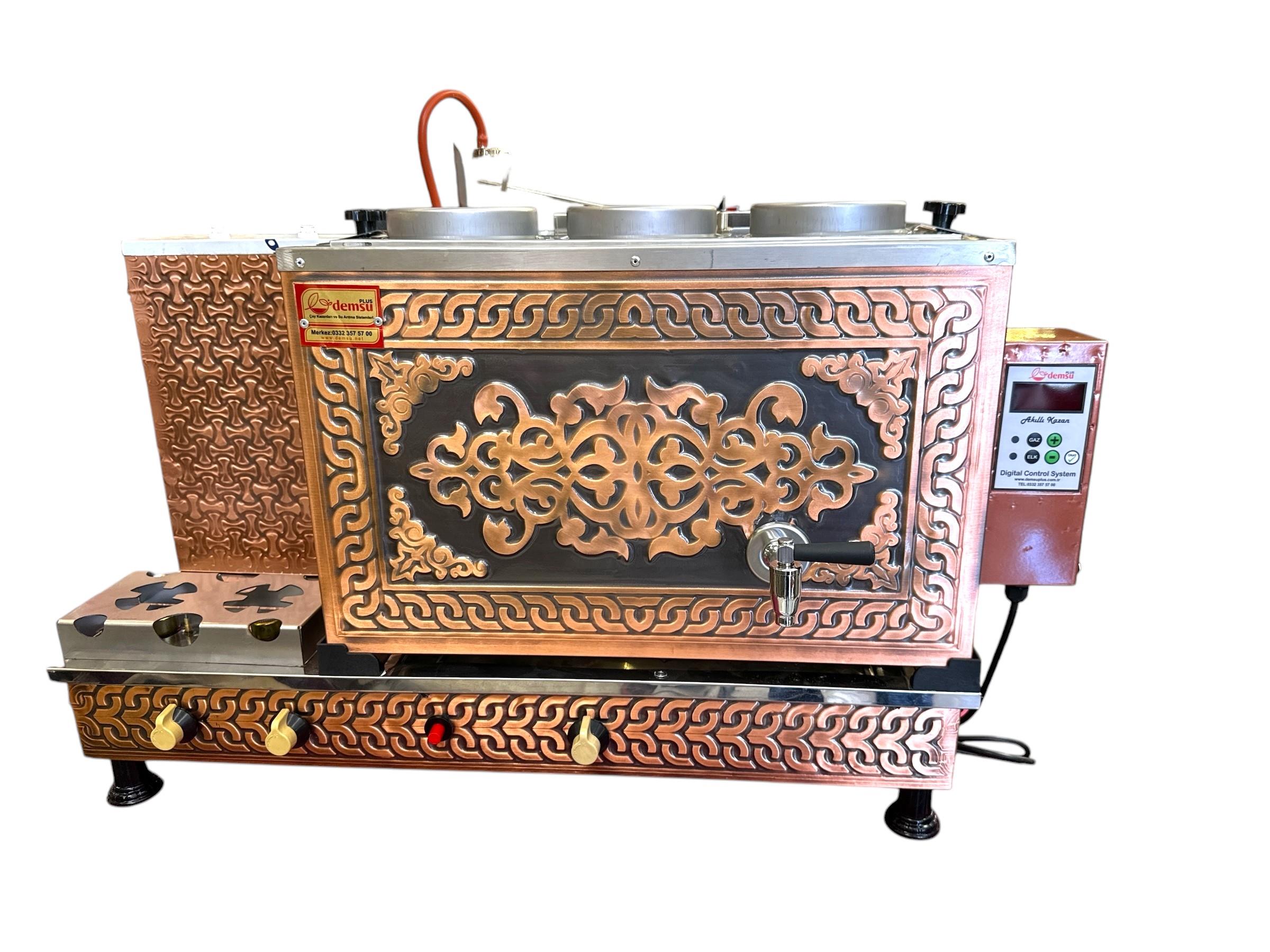 Demsu Plus 3 Demlikli Antik Bakır Elegance Turbo Elektrik + Gazlı Tam Akıllı Full Otomatik Çay Kazanı