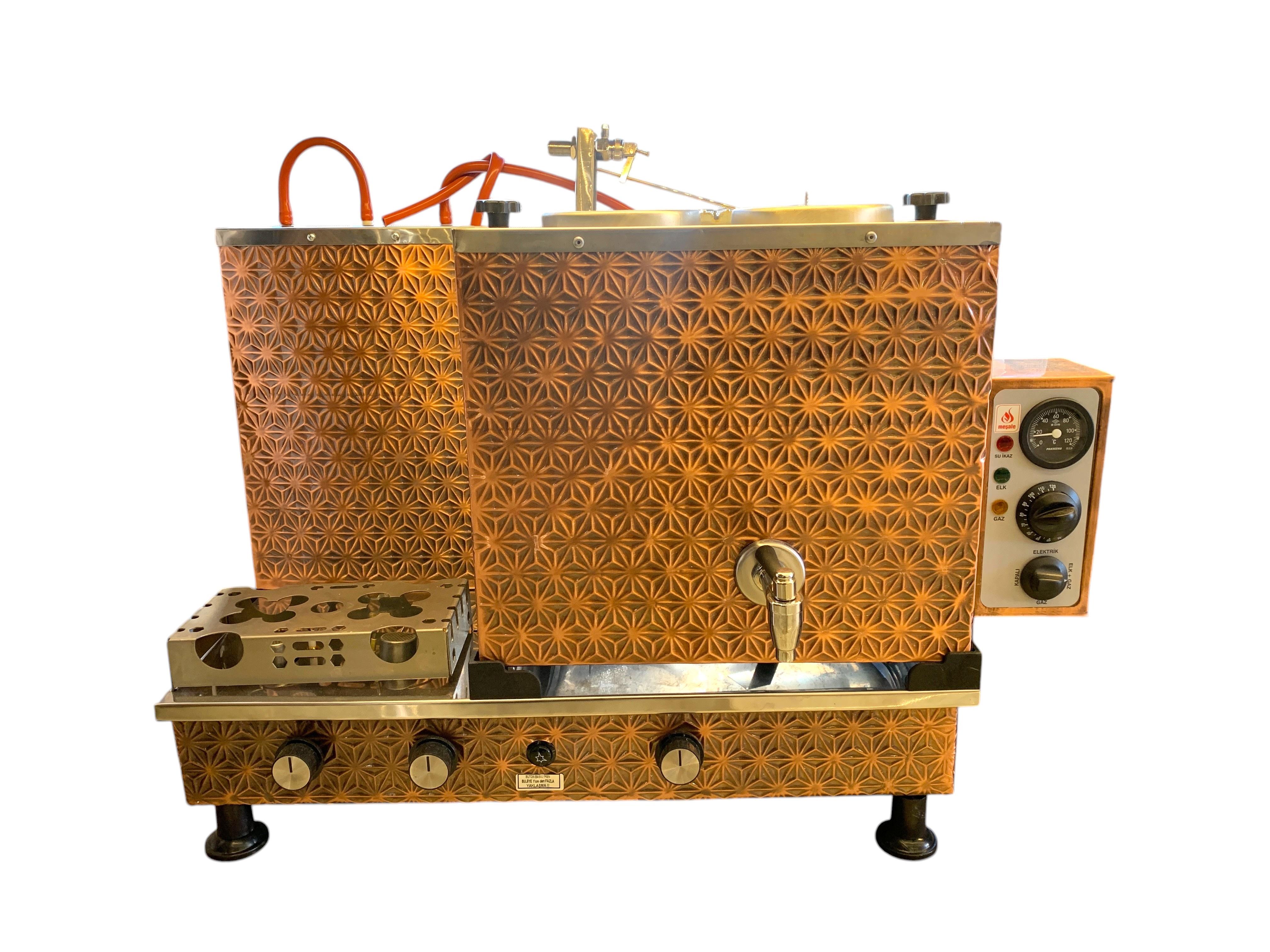 Meşale 2 Demlikli Elektrik-Gazli Antik Bakır Yıldız Desen Full Otomatik Çay Kazanı