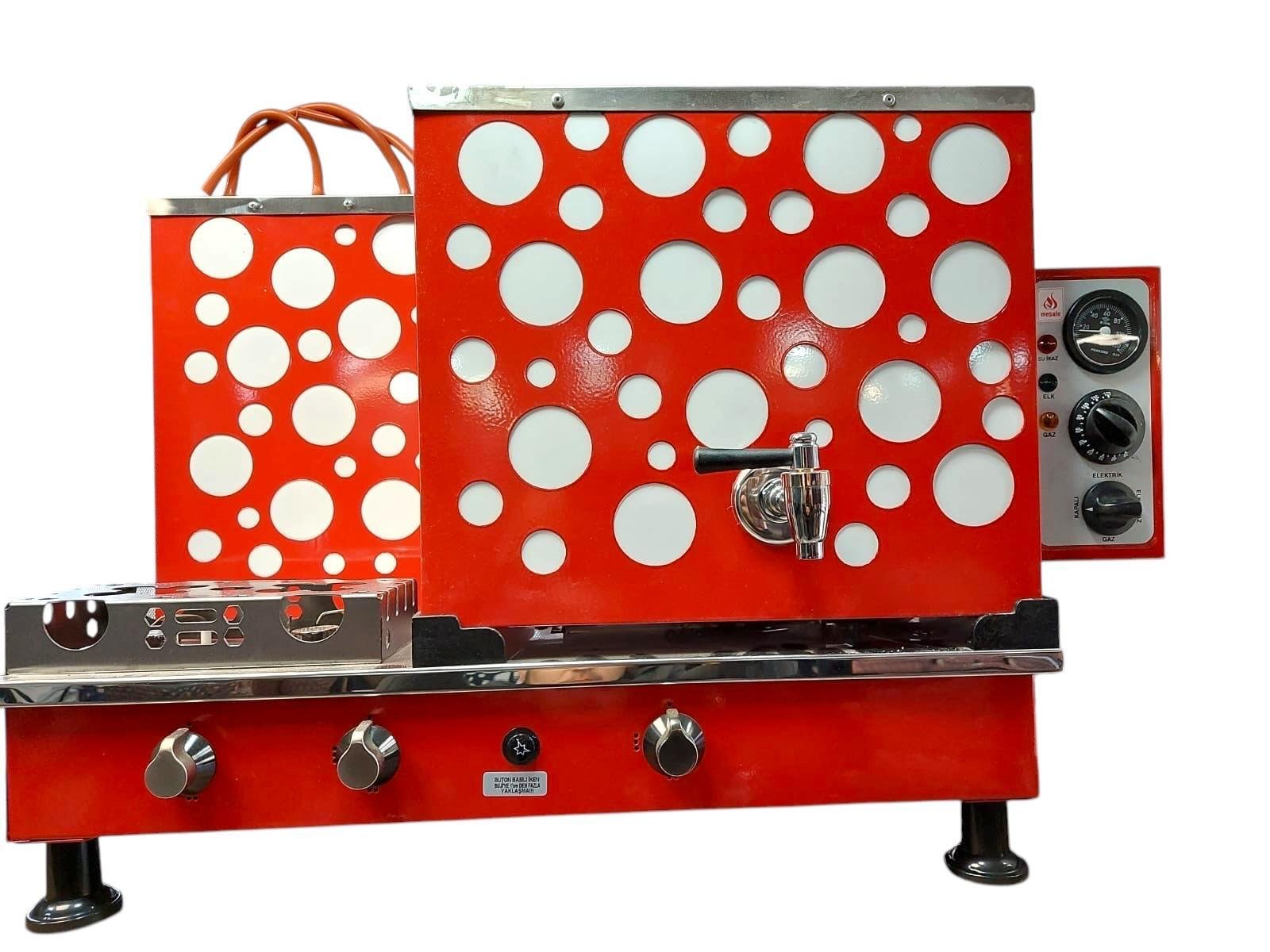 Meşale 2 Demlikli Kırmızı İkonik Elektrik + Gazlı Full Otomatik Çay Kazanı