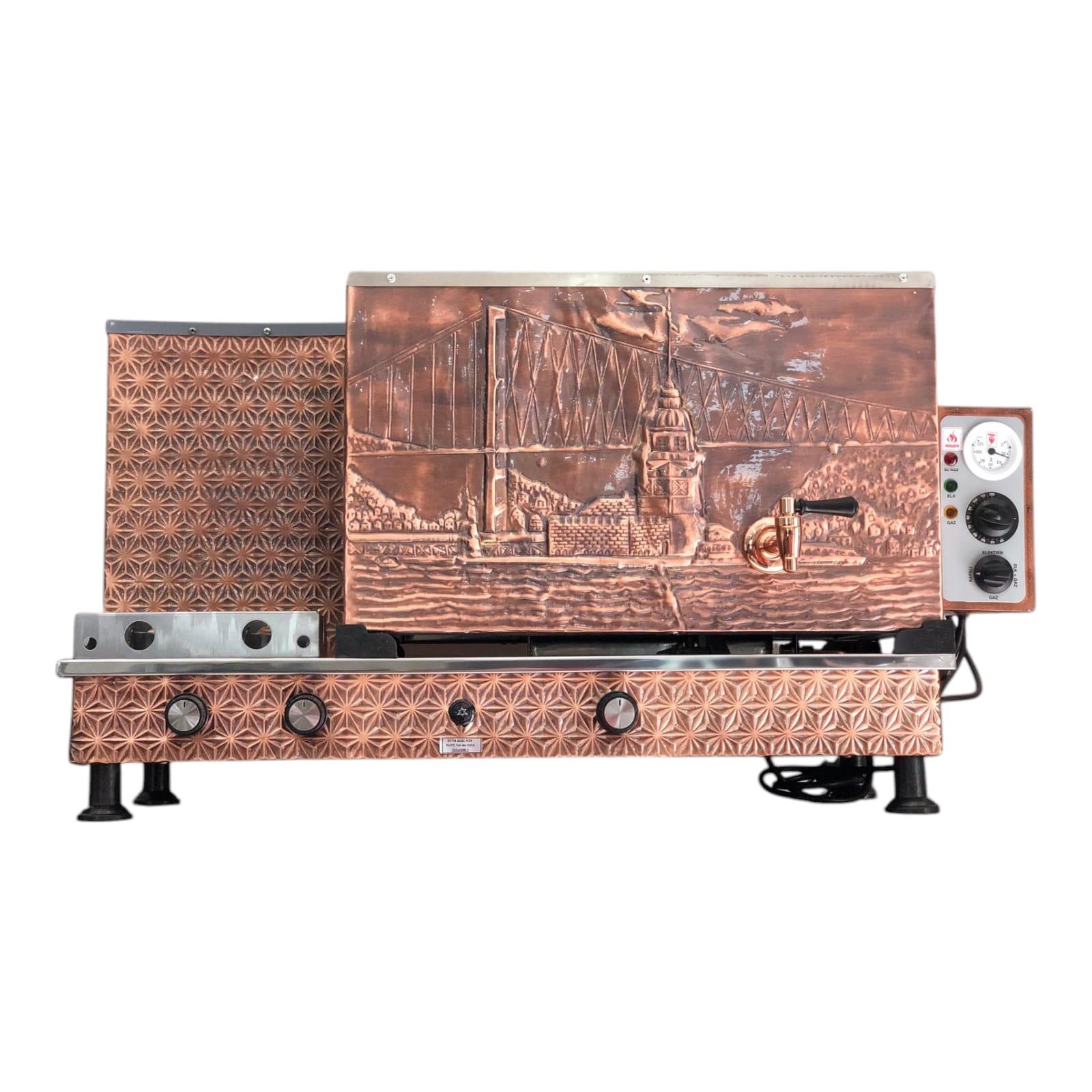Meşale 3 Demlikli Antik Bakır Kız Kulesi Elektrik + Gazlı Full Otomatik Çay Kazanı
