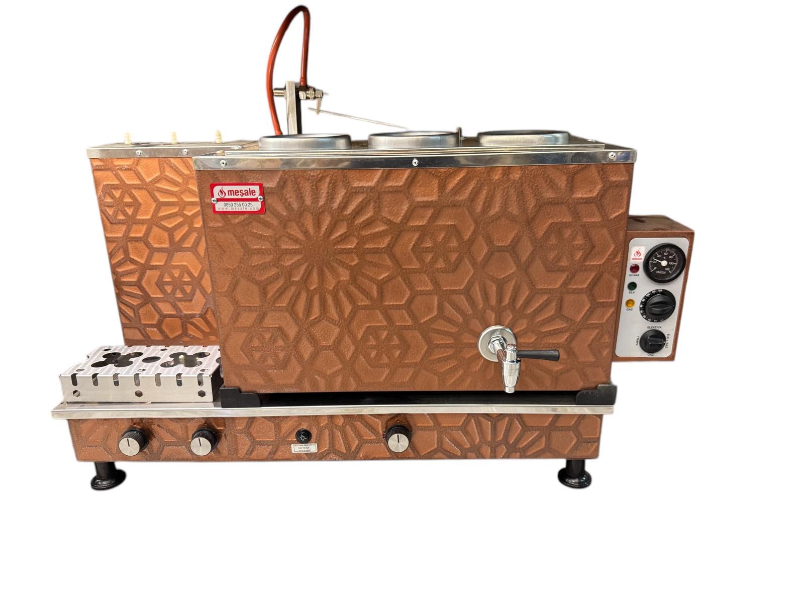 Meşale 3 Demlikli Antik Bakır Otantik Elektrik + Gazlı Full Otomatik Çay Kazanı