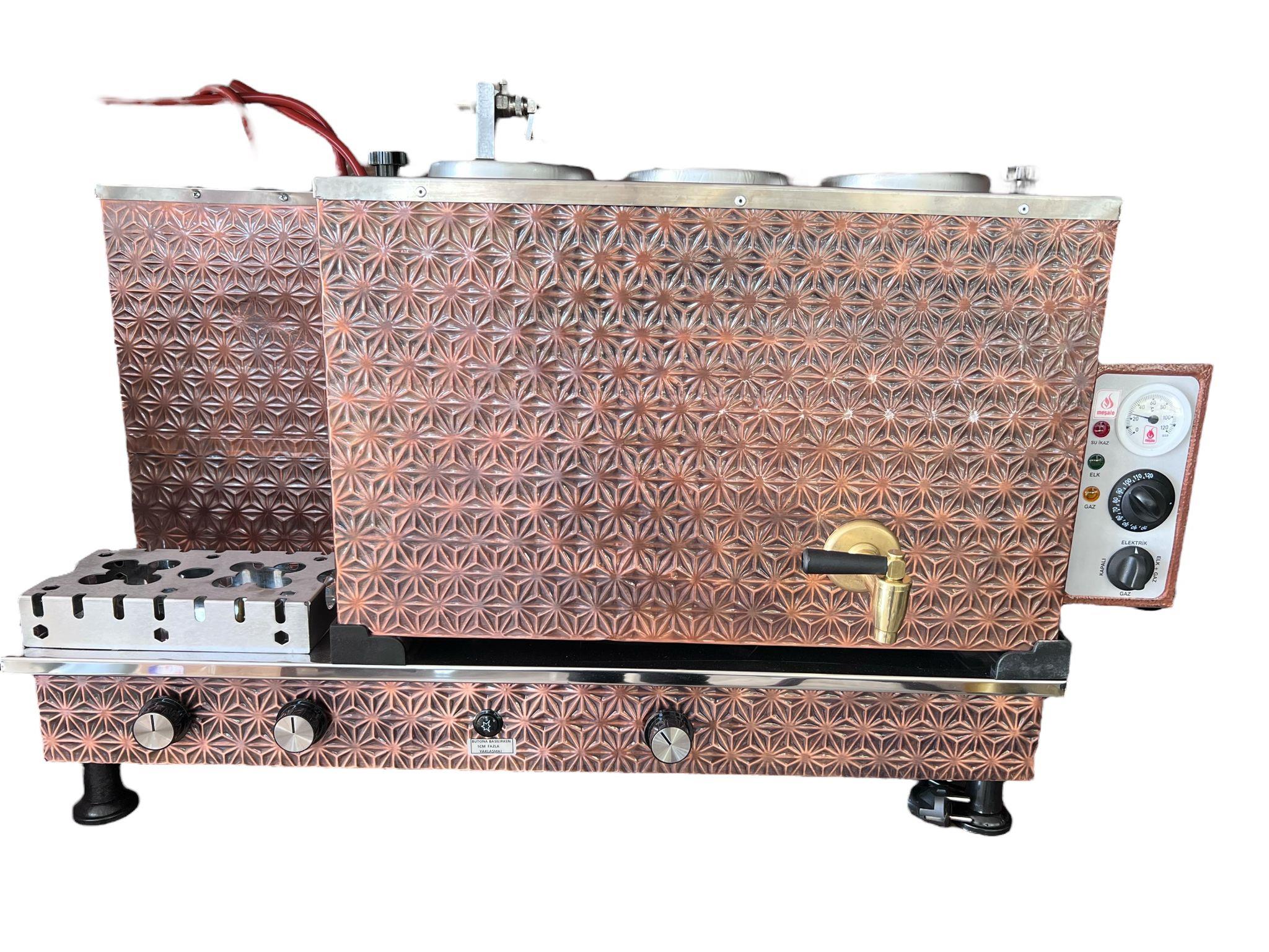 Meşale 3 Demlikli Antik Bakır Yıldız Desen Full Otomatik Çay Kazanı