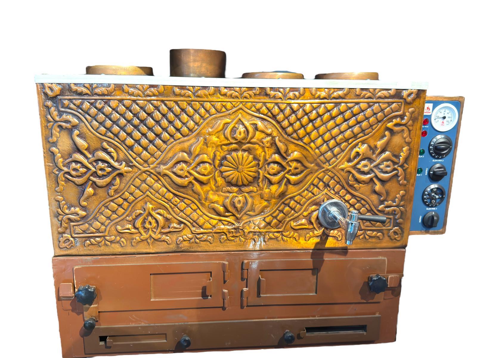 Meşale 3 Demlikli Odunlu İçi Dışı Bakır Çay Kazanı