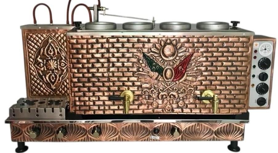 Meşale 4 Demlikli Antik Bakır Osmanlı Arması Elektrik + Gazlı Full Otomatik Çay Kazanı