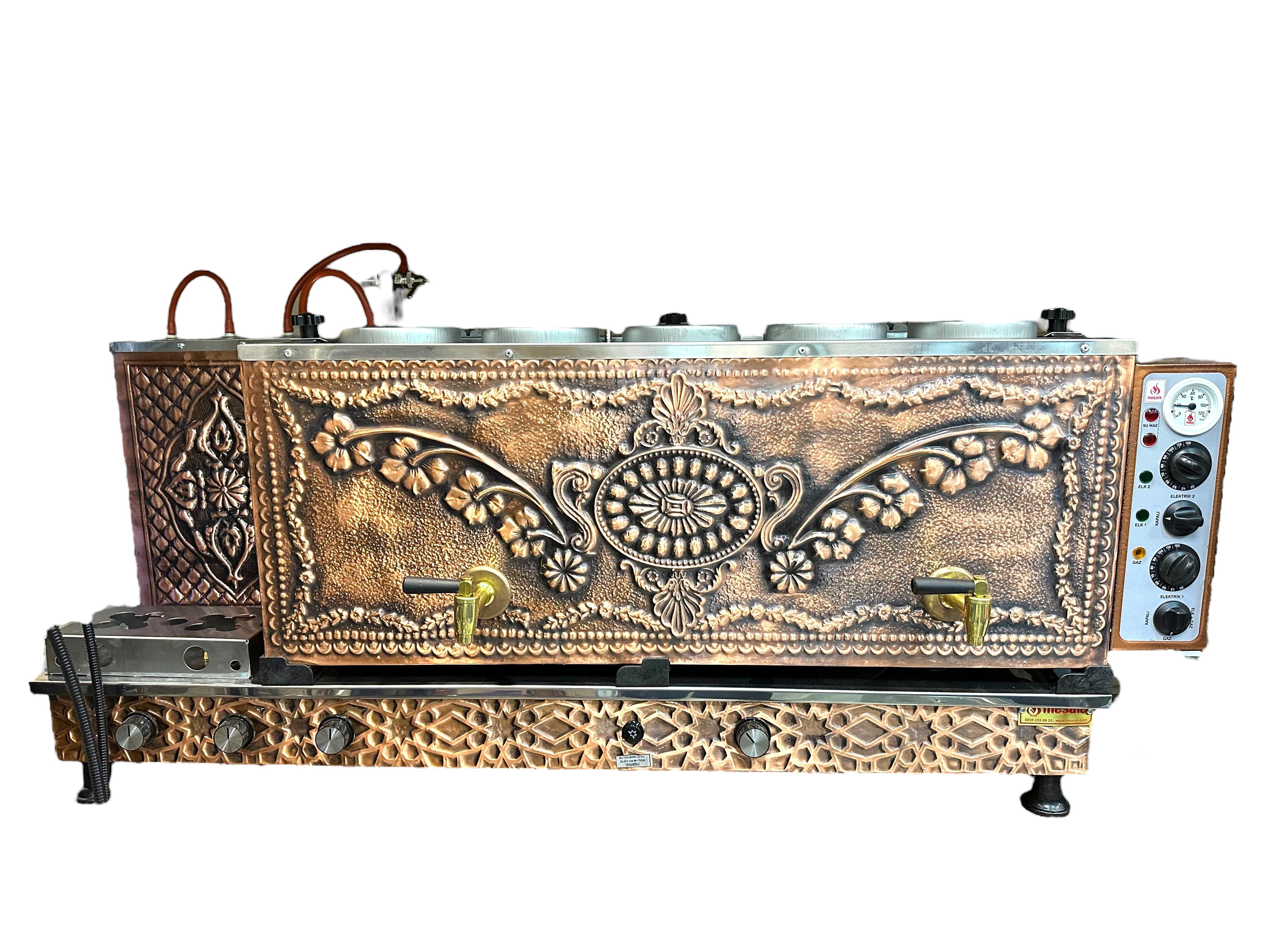 Meşale 5 Demlikli Antik Bakır Elektrik + Gazlı Full Otomatik Çay Kazanı