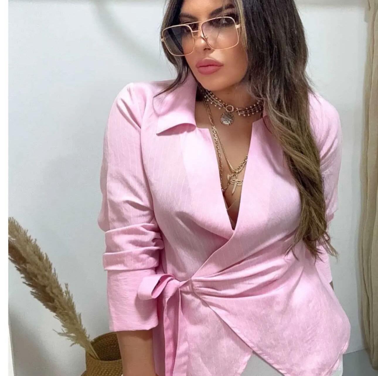 58699 YANDAN BAĞLAMALI ÇİZGİLİ GÖMLEK