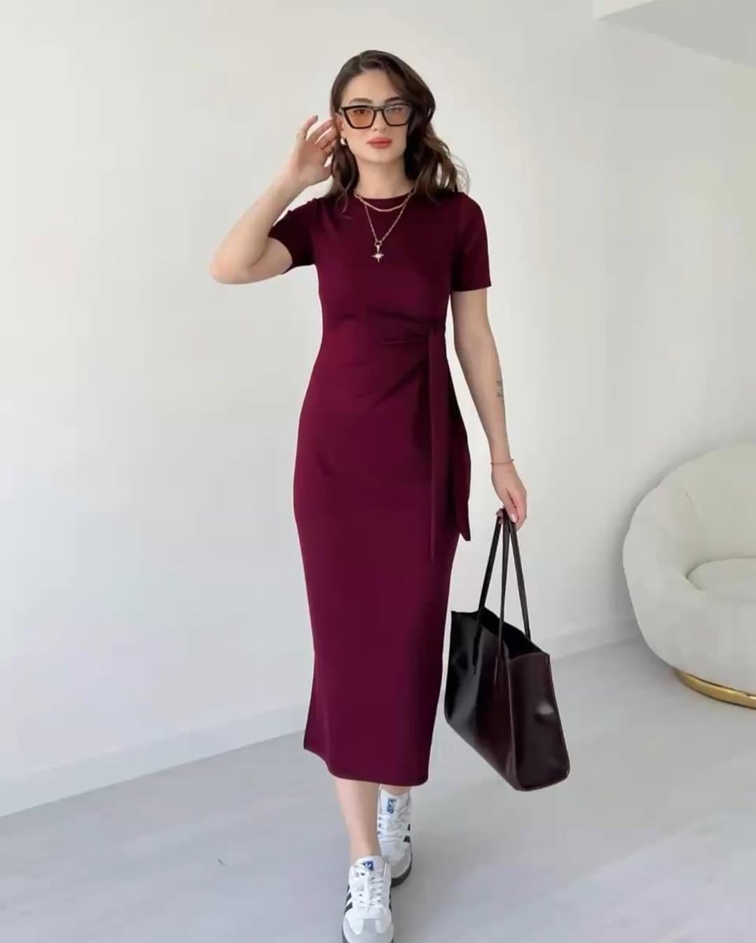 YANDAN BAĞLAMALI ELBİSE