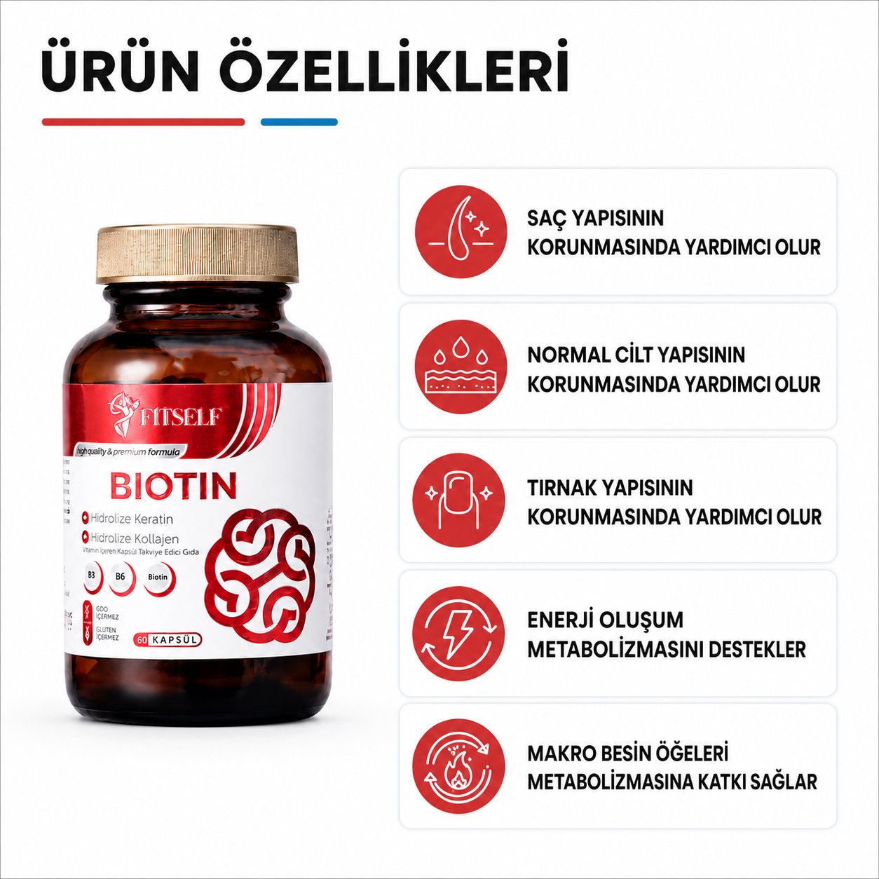 Fitself – Biotin (Vitamin B7 İçeren Takviye Edici Gıda)  60 Tablet