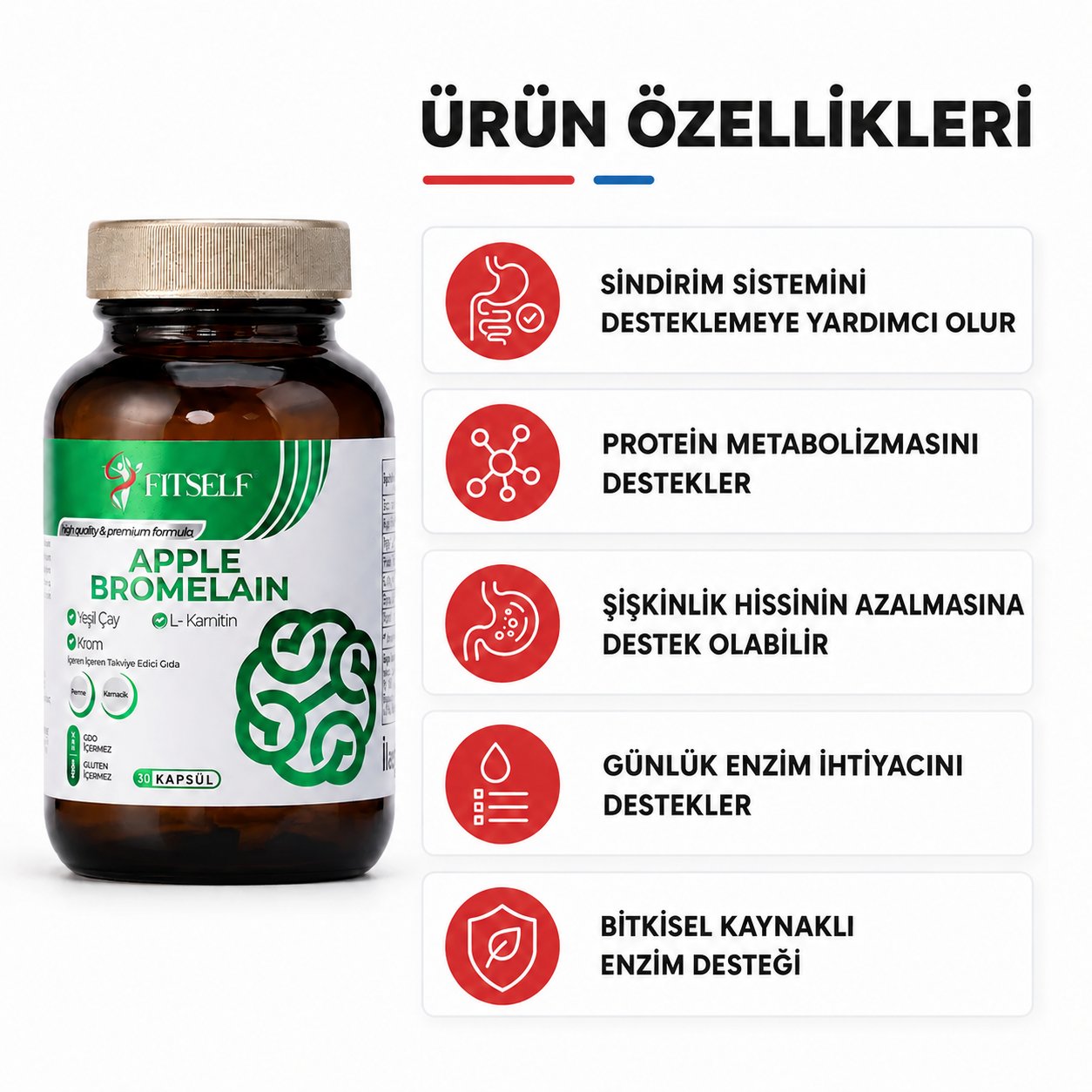 Fitself – Bromelain Enzim İçeren Takviye Edici Gıda – 30 Tablet
